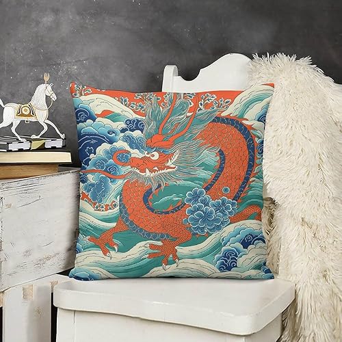 Miniatura 2 de Eurosham - Fundas de almohada de terciopelo rojo con diseño de dragón oriental de 18 x 18 pulgadas, estilo chinoiserie, funda de almohada decorativa