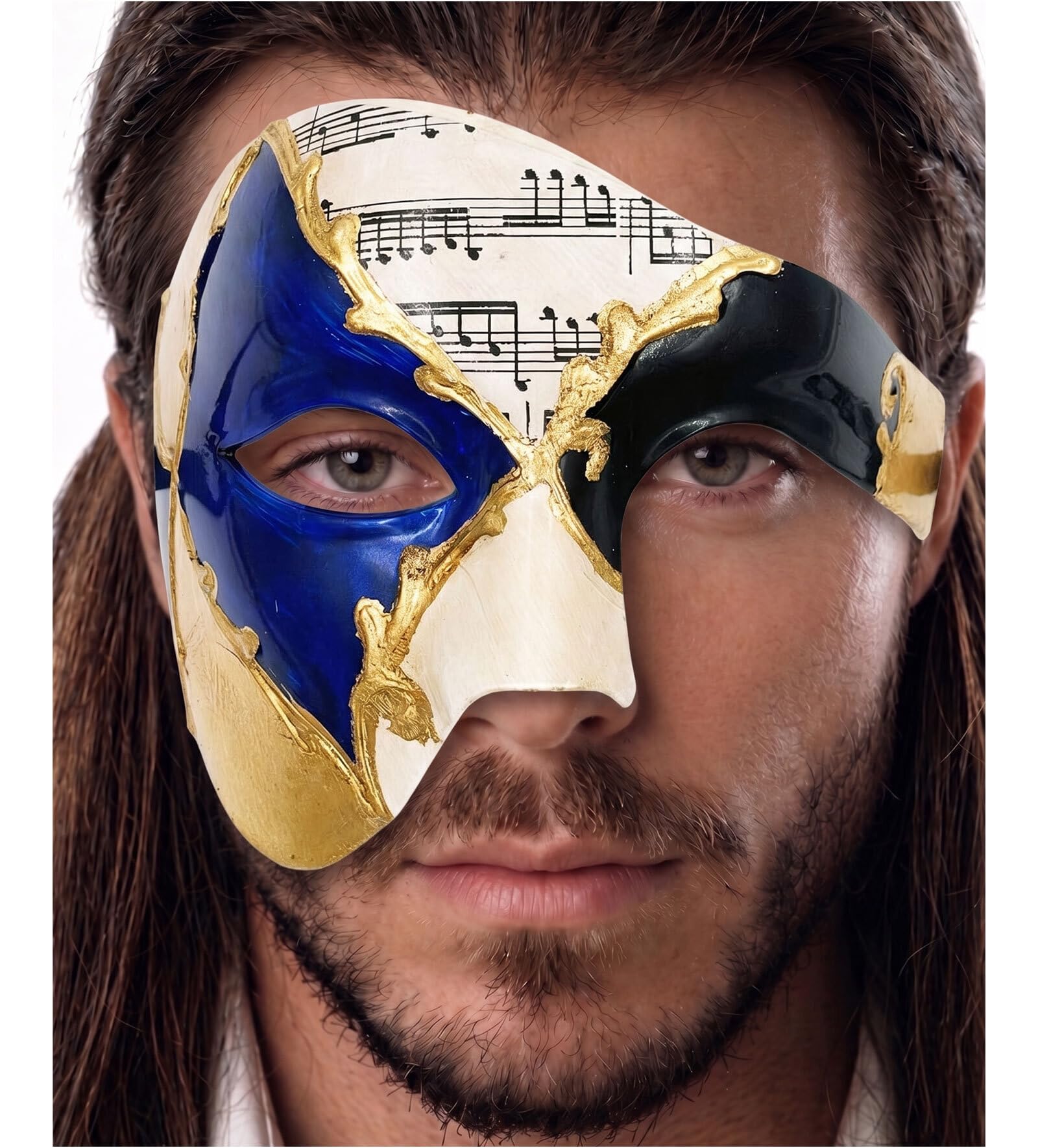 Luxury Mask Half Face Mask Masquerade Phantom Of The Opera One Size Blue/Gold Musical โ image 1