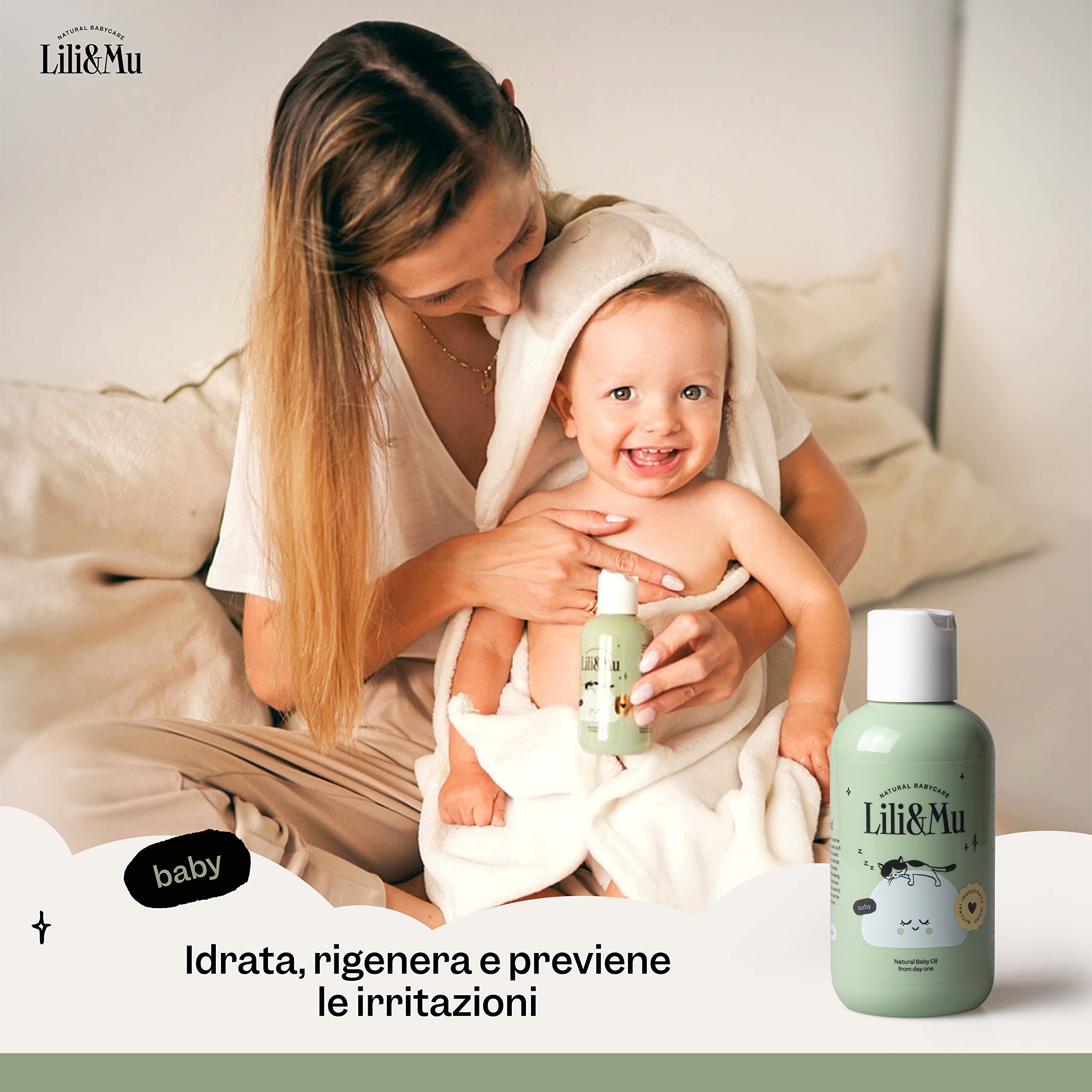 Lili&Mu - Olio Naturale per Bambini e Neonati 150 ml - Olio Bagno con Olio di Jojoba Estratto di Calendula Vitamina E, Baby Olio Pelli Delicate Emolliente e Idratante, Olio Massaggio Corpo Vegan
