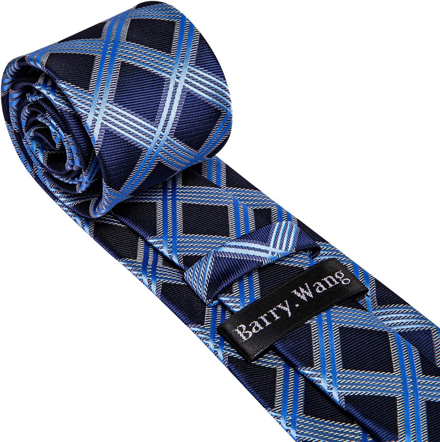Barry.Wang Man Stripe Ties Set Silk Woven Pocket Square Necktie Cufflinks Formal Party Business - Image 5