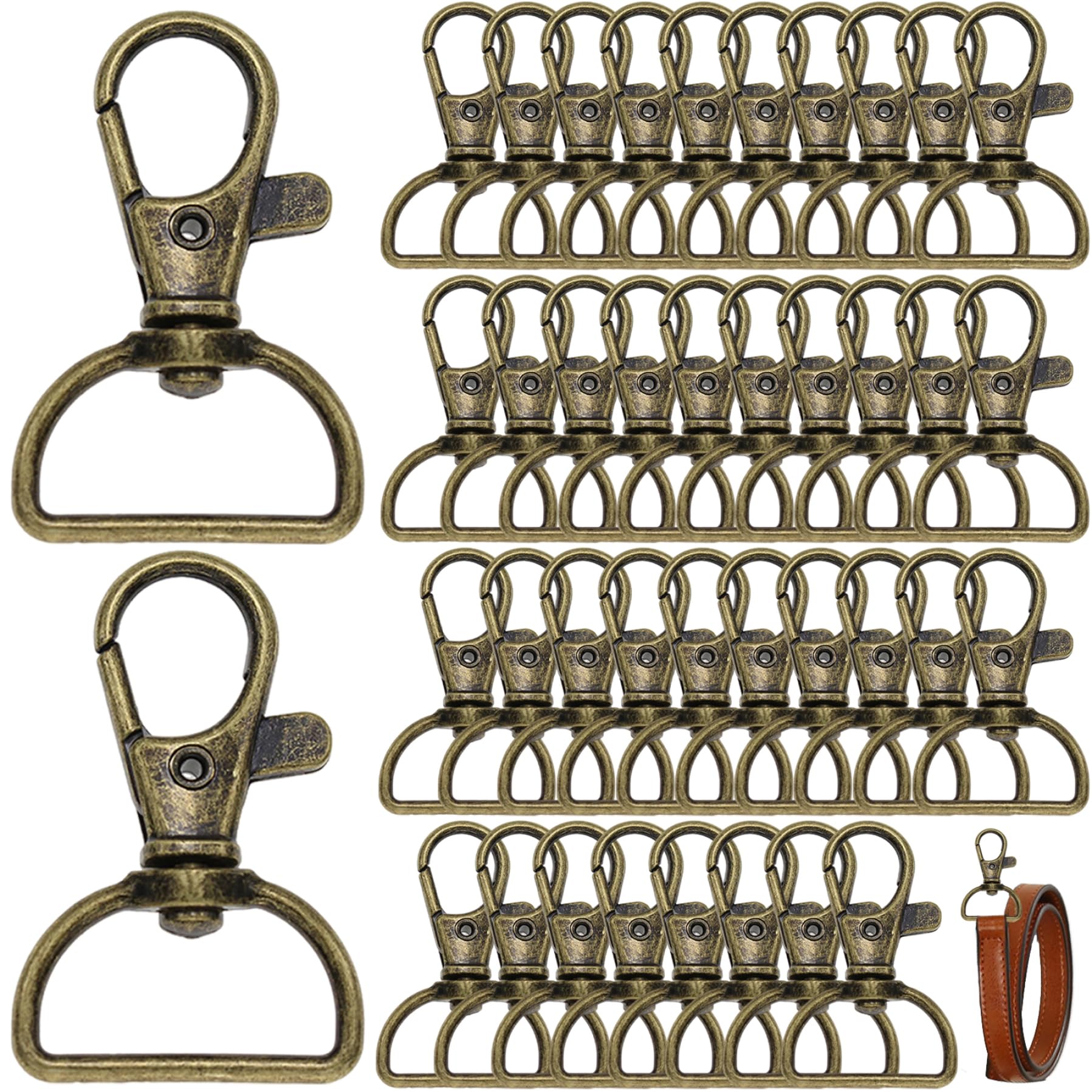 40Pcs Swivel Snap Hooks, 360 Degree Bronze Swivel Hooks with D-Shaped Key Rings, Sturdy Keychain Clip for Keychain Clip Lanyard, Jewelry Making, DIY Crafts &1