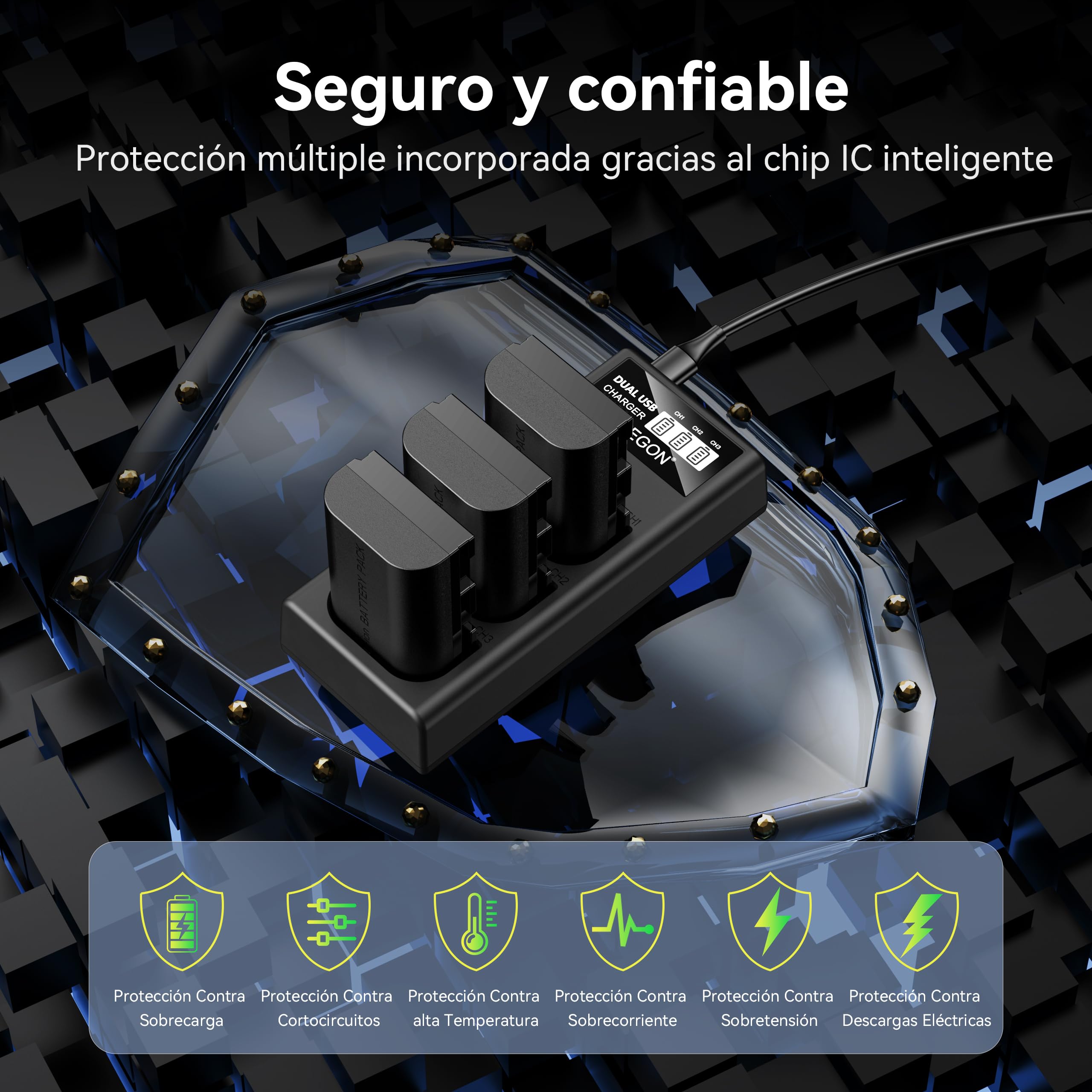 ENEGON Batería LP-E6 (3×3000mAh) Incluye Cargador de 3 Ranuras con Pantalla LCD Compatible Canon EOS 5D, EOS 5D Mark II,EOS 6D, 7D, 60D, 70D, 80D, 90D, XC10, XC15 Cámaras