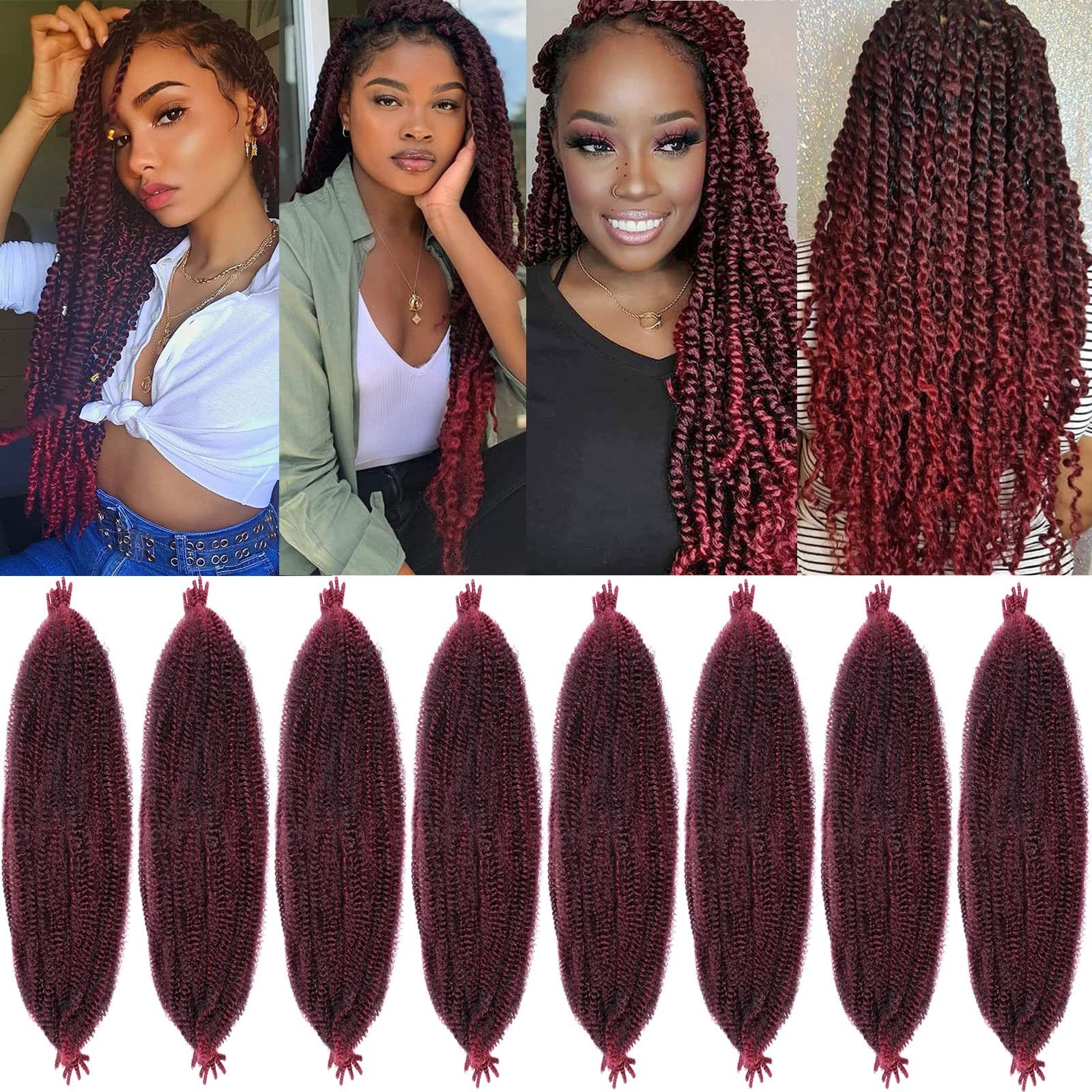 24 Inch Pre-Separated Spring Twist Hair 8 Packs Springy Afro Twist Crochet Hair Synthetic Marley Crochet Braiding For Distressed Soft Locs Hair