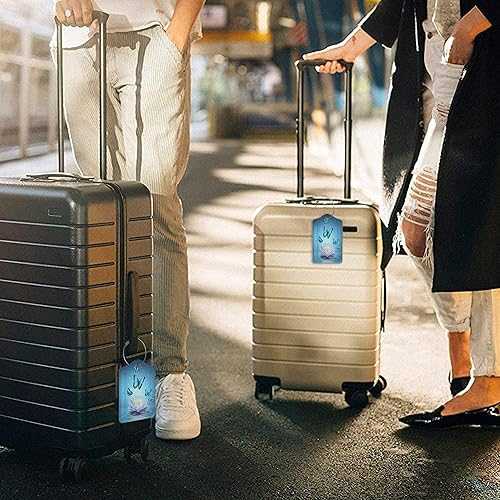 Miniatura 7 de Juego de 2 etiquetas de cuero para equipaje con diseño de mariposas y loto, cubierta de privacidad, etiqueta de maleta con lazo de acero inoxidable