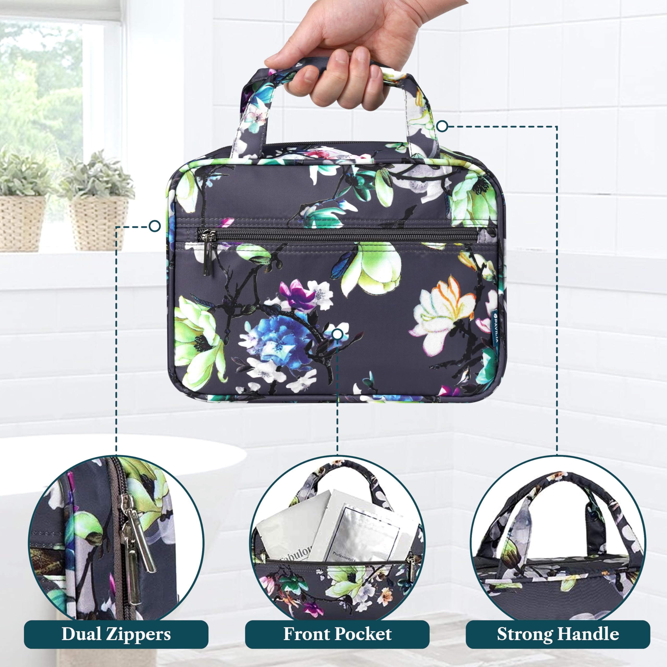 PAVILIA Neceser de viaje colgante para mujer | Kit organizador de maquillaje cosmético - gris - Talla única