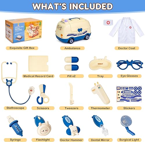 Miniatura 6 de CUDDLEBEAN - Kit de médico para juegos de simulación de 3-6, juguetes de dentista para niñas de 3, 4, 5, 6 años, juguetes para niños, disfraz de