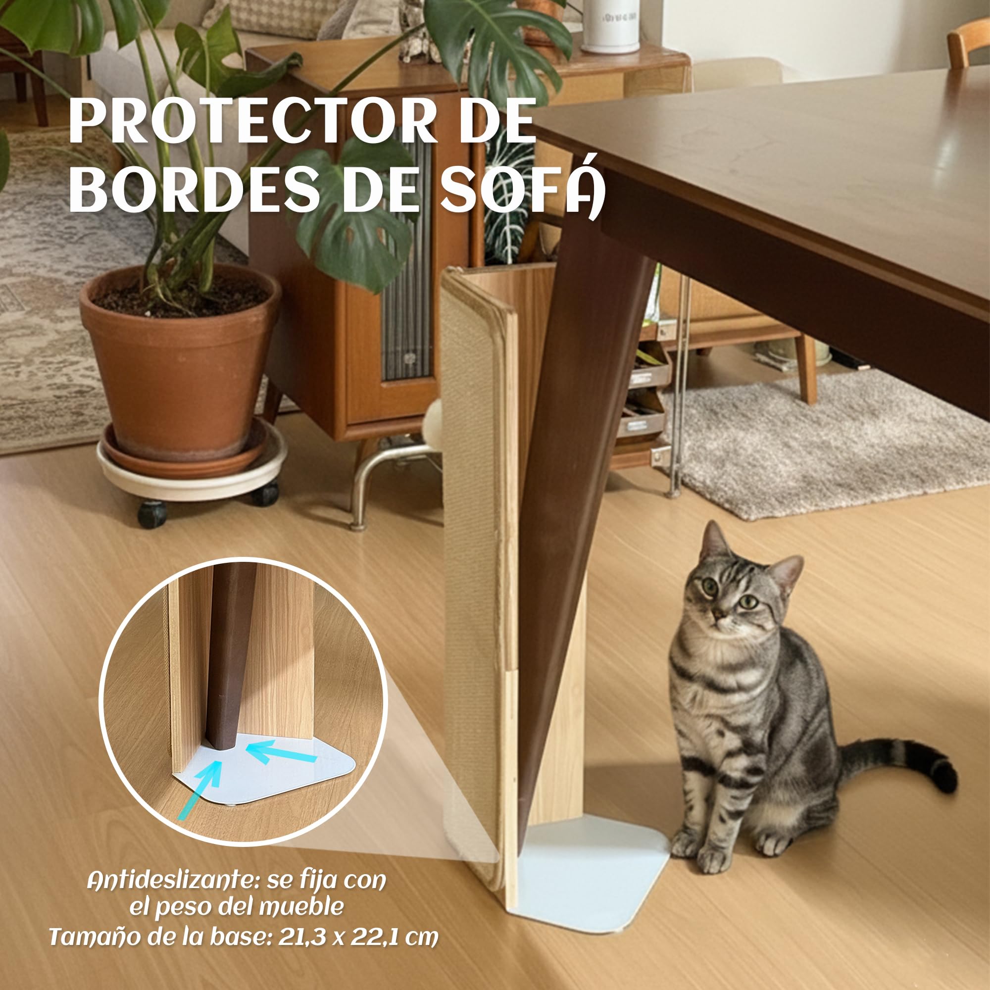 PETKARAY Rascador para Debajo de los Muebles para Gatos, Poste de rascado de sisal de 60 cm para la Esquina del sofá, Protector de Muebles con tapete para rascar para sofá con Pelota de Juguete