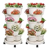 Hourleey Strawberry Planter, Stackable Gaden Tower for Flowers, Vegetables, Grow Your Own Herb Garden Vertical Oasis of Vegetables and Succulents (2 Pack 5 Tier)