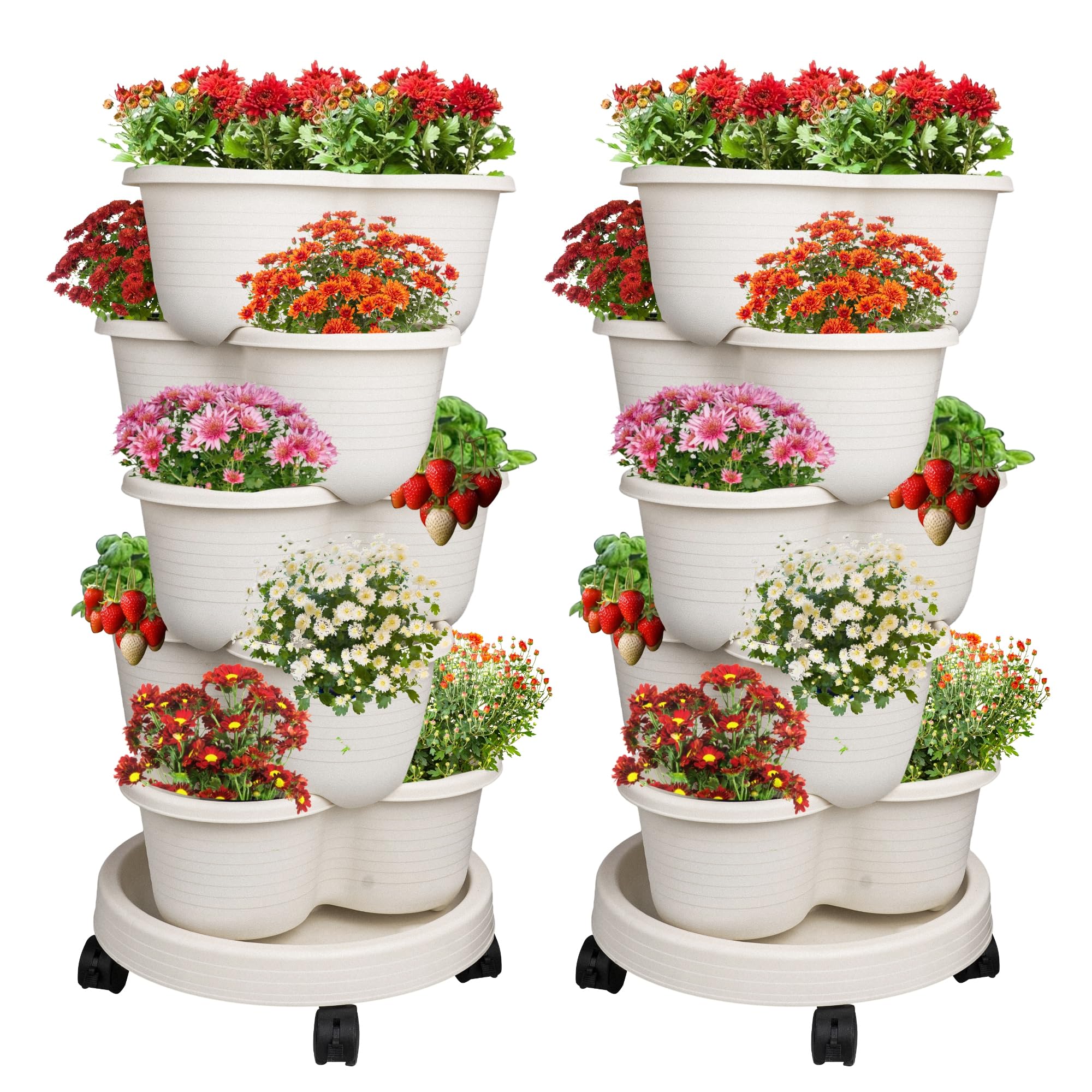 Hourleey Strawberry Planter, Stackable Gaden Tower for Flowers, Vegetables, Grow Your Own Herb Garden Vertical Oasis of Vegetables and Succulents (2 Pack 5 Tier)