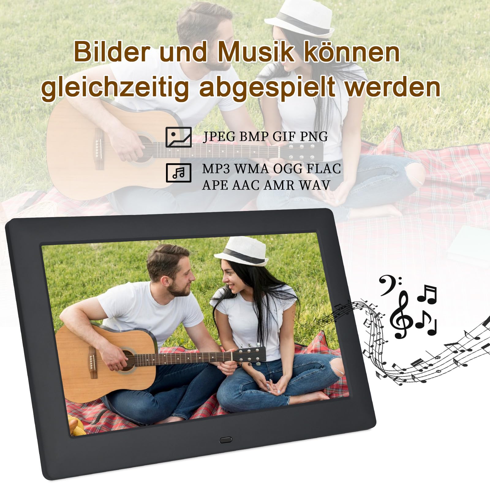 TSITSC 10.5 Zoll Digitaler Bilderrahmen, 1280 * 720 IPS Bildschirm Elektronischer Bilderrahmen Kalender/Uhrfunktion/Musik/Foto-/Videoplayer mit Fernbedienung, unterstützt USB/SD-Karte (Schwarz)