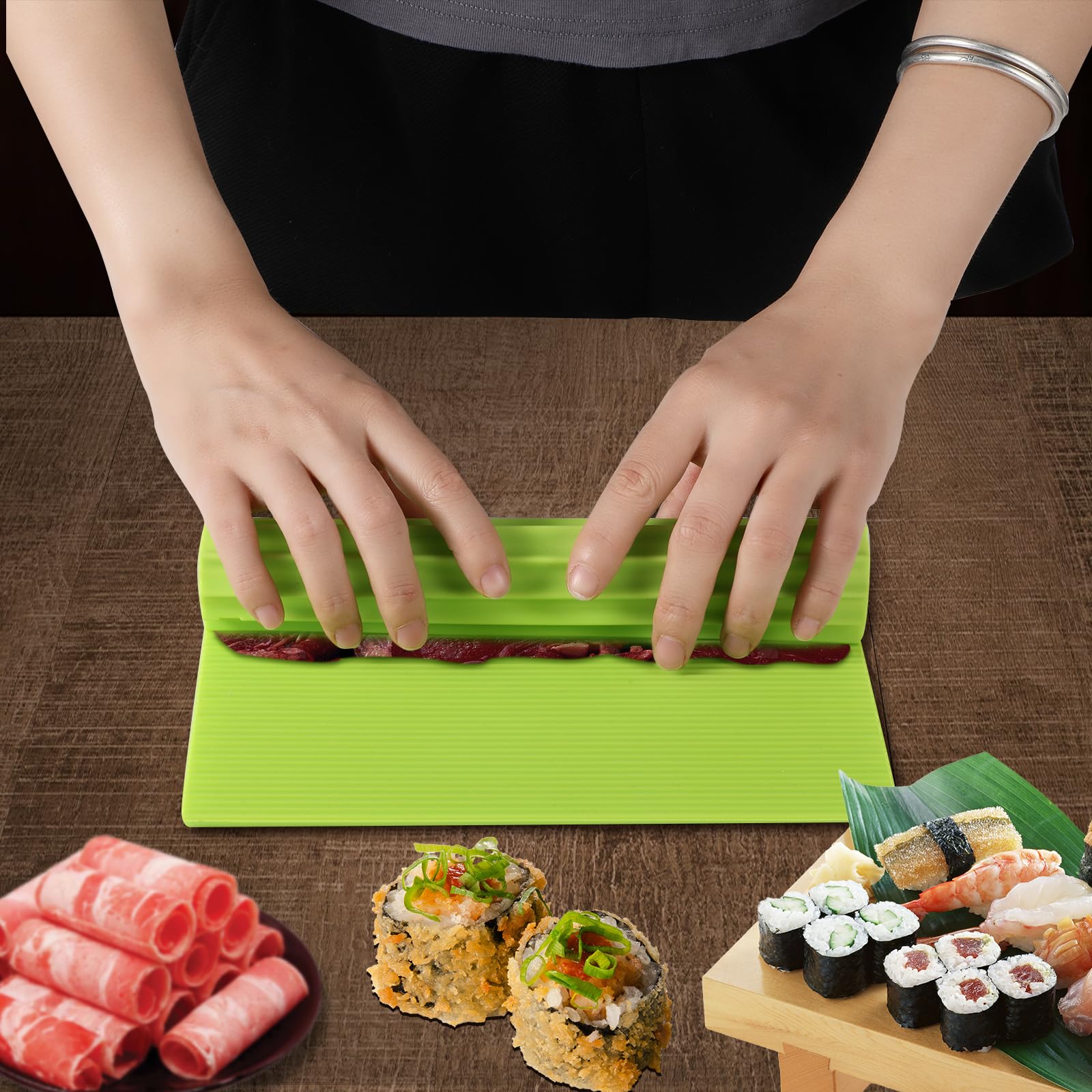 Zestaw do robienia sushi, silikonowa mata do sushi, kuchenna mata do sushi, mata do toczenia sushi dla początkujących dzieci sushi, nieprzywierająca japońska mata do sushi wielokrotnego użytku