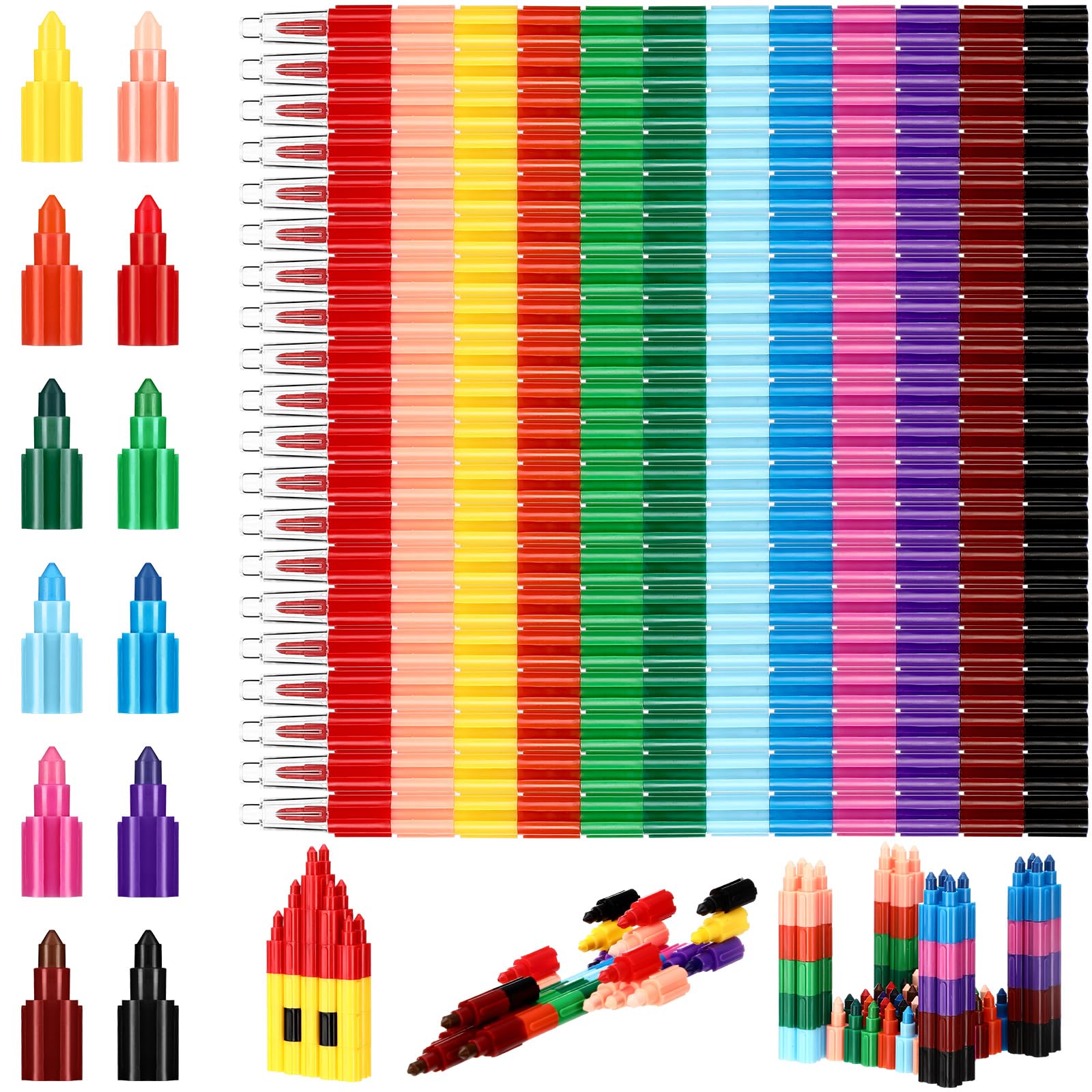 Spakon 30 Pcs Stackable Crayons Bulk 12 Colors Stacking Buildable Crayons Set for Boys Girls Graduation Rainbow Gift for Student Teen Birthday Classroom Drawing Supplies
