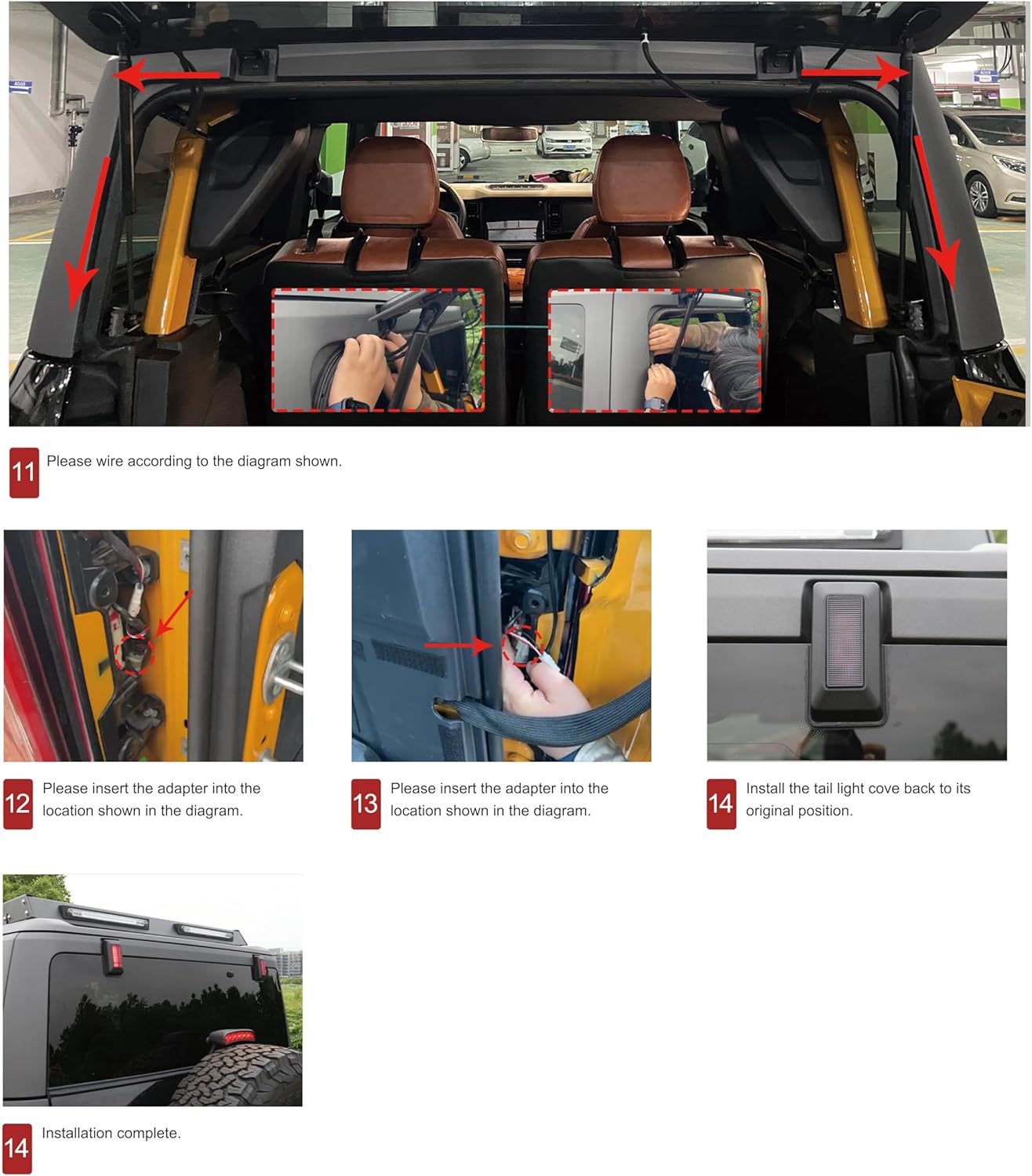 LED Rear Window Lights for Bronco 2/4-Door 2021 2022 2023 2024 2025 Rear Glass Hinge-Mounted Lights Reverse/Brake/Daytime Running Lamps Extra Exterior Accessories (Only for Hard top)