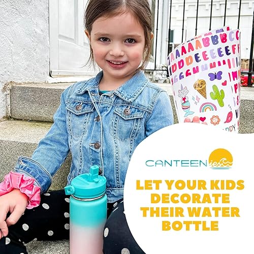 Miniatura 7 de Canteenies Botella de agua para niños para la escuela, 32 onzas, tapa con popote, calcomanías, Scrunchie, acero inoxidable aislado al vacío de doble