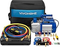 Vista 8 de VIVOHOME 110 V 1/3 HP 5 CFM - Juego de bomba aspiradora de una sola etapa y manómetro de 4 vías AC, con detector de fugas, mangueras de 5 pies