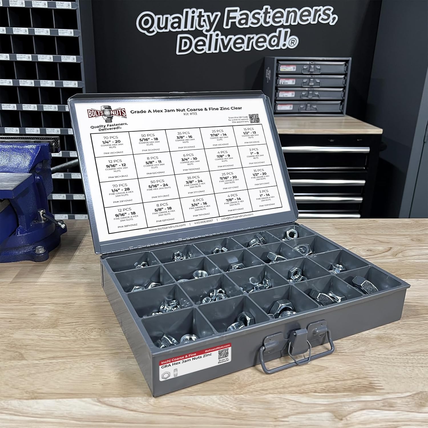 Grade A Hex Jam Nut Coarse & Fine Zinc Clear Assortment Kit - 457 Pieces