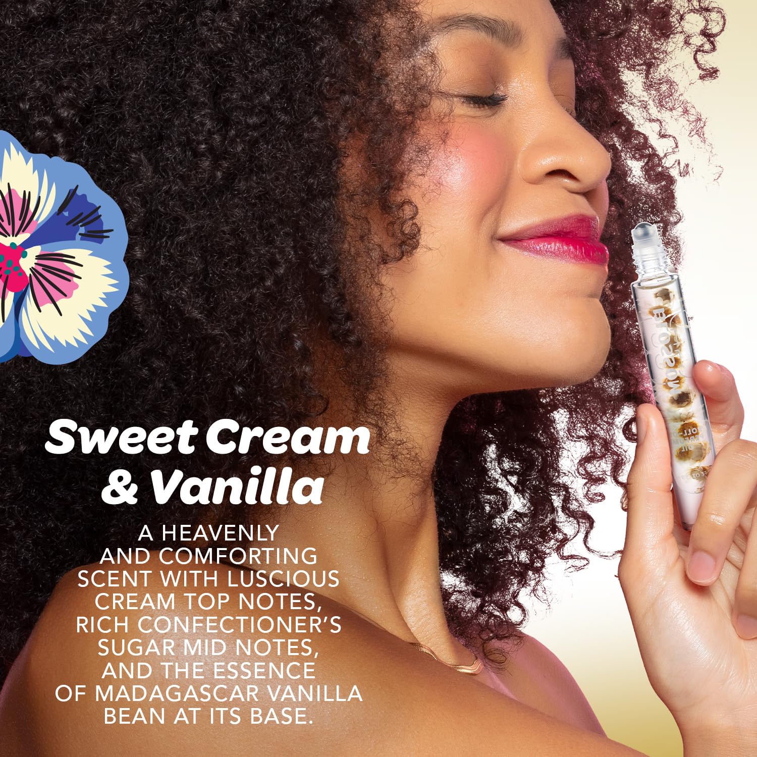 vanilla roll on perfume Blossom Vanilla Sweet Cream lifestyle shot