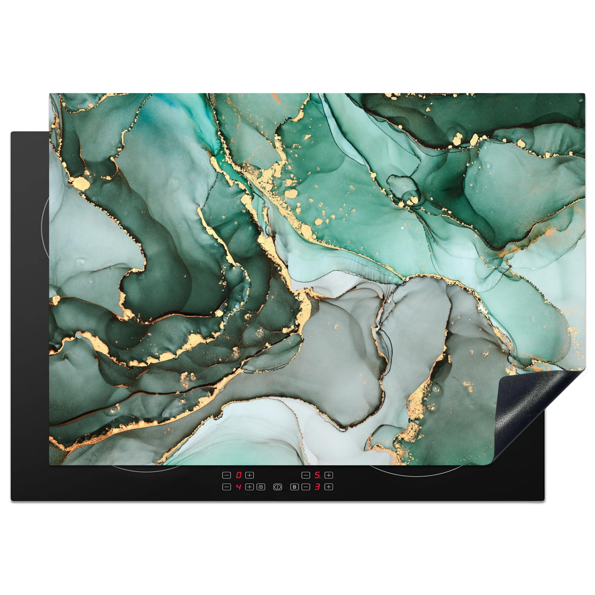 KitchenYeah© Induction Hob Protector Mat 20.5"x29.5" / 75x52 cm Stove Cap Top Cover Kitchen Cooker Covers for Electric Hobs Vinyl Gold - Marble - Green - Luxe - Marble Look - Grey — image 1