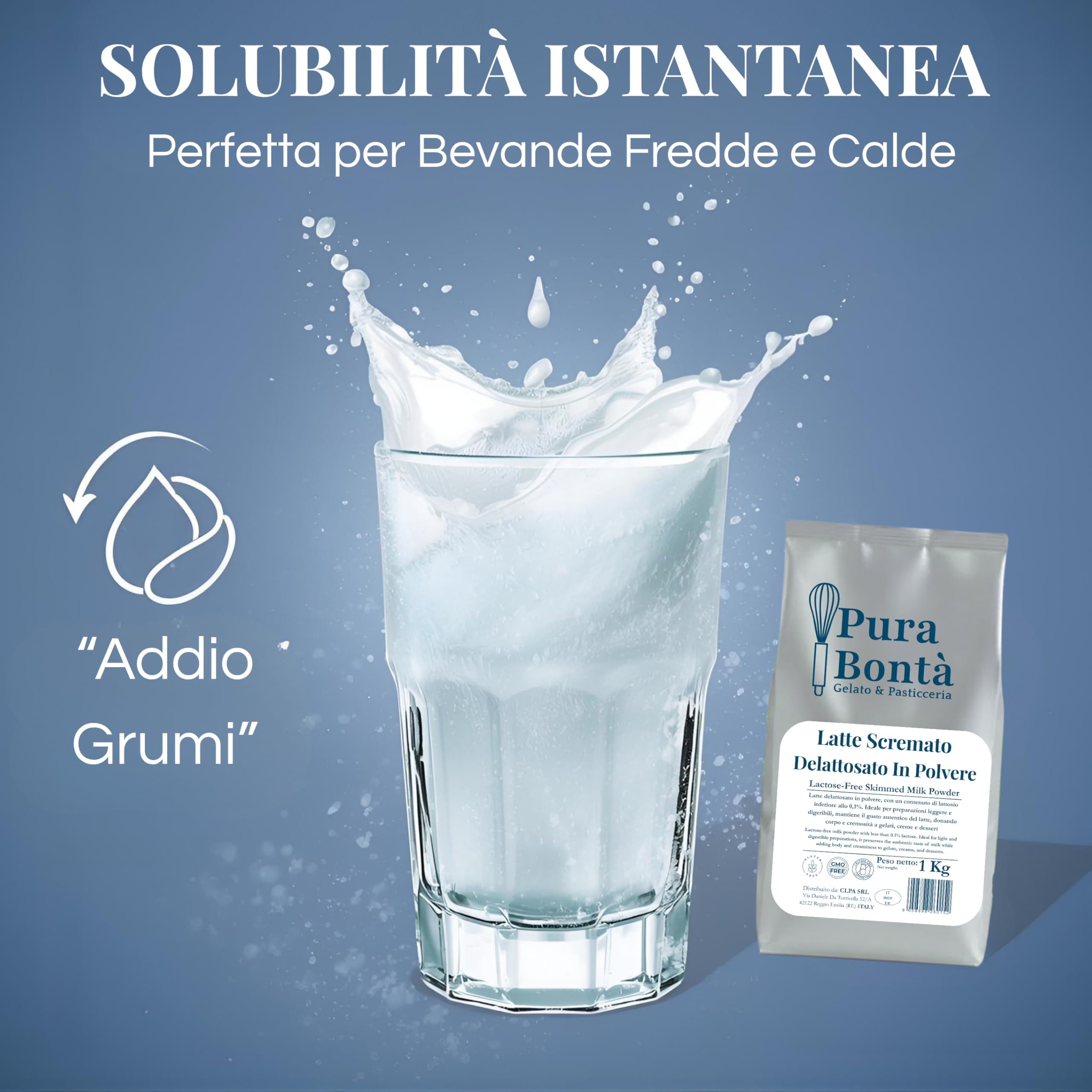 PURA BONTÀ Latte in Polvere Senza Lattosio 1kg | Scremato e Proteico | Ideale per Gelato Light, Dolci e Frullati | Confezionato in Italia