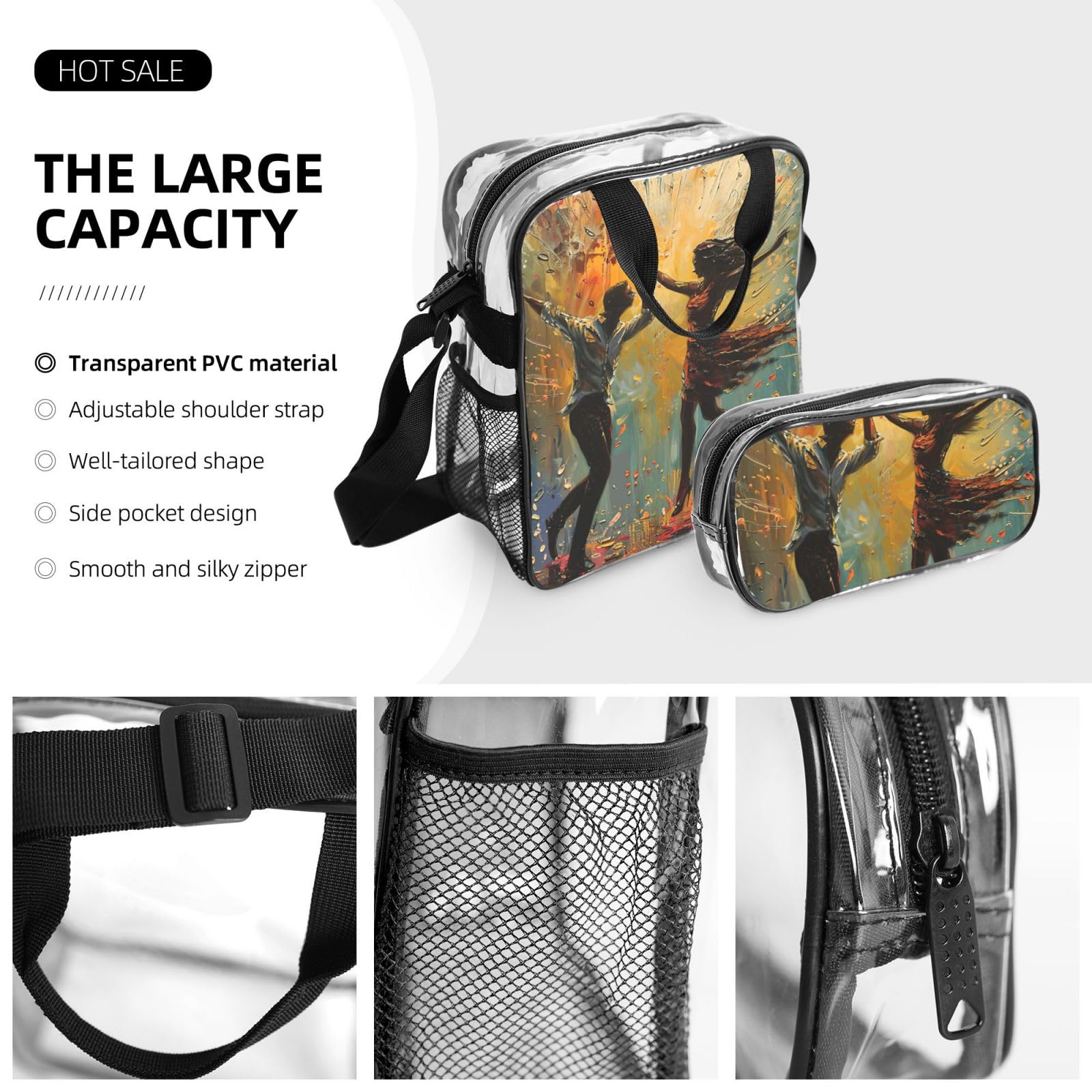 Dance With Music Print 3-Piece Trasparente Zaino Set Per Viaggi Avventure All'aperto Vacanze Borsa Trasparente