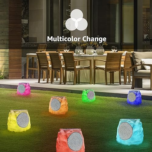 Miniatura 6 de Altavoces para exteriores impermeables para todas las estaciones y funcionan con energía solar con batería recargable, altavoces Rock inalámbricos