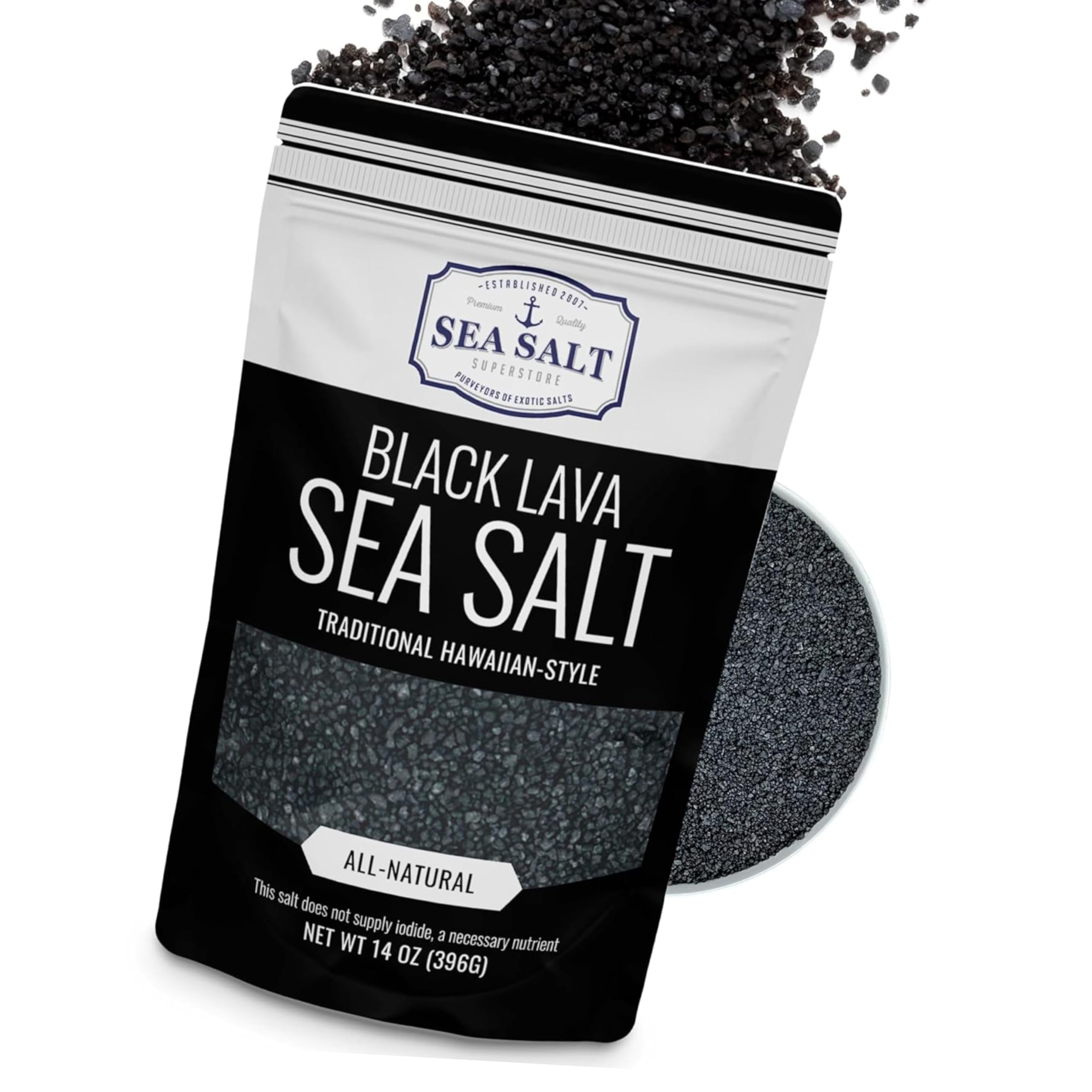 Hawaiian-Style Black Lava Sea Salt, Black Sea Salt with Activated Charcoal - for Cooking & Finishing, 14 oz Bag