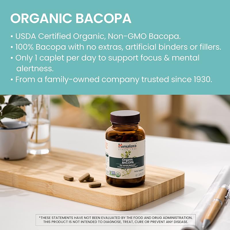 Himalaya USDA Organic Bacopa Monnieri Supplement, 750 mg, 60 Caplets,2 Pack image 4