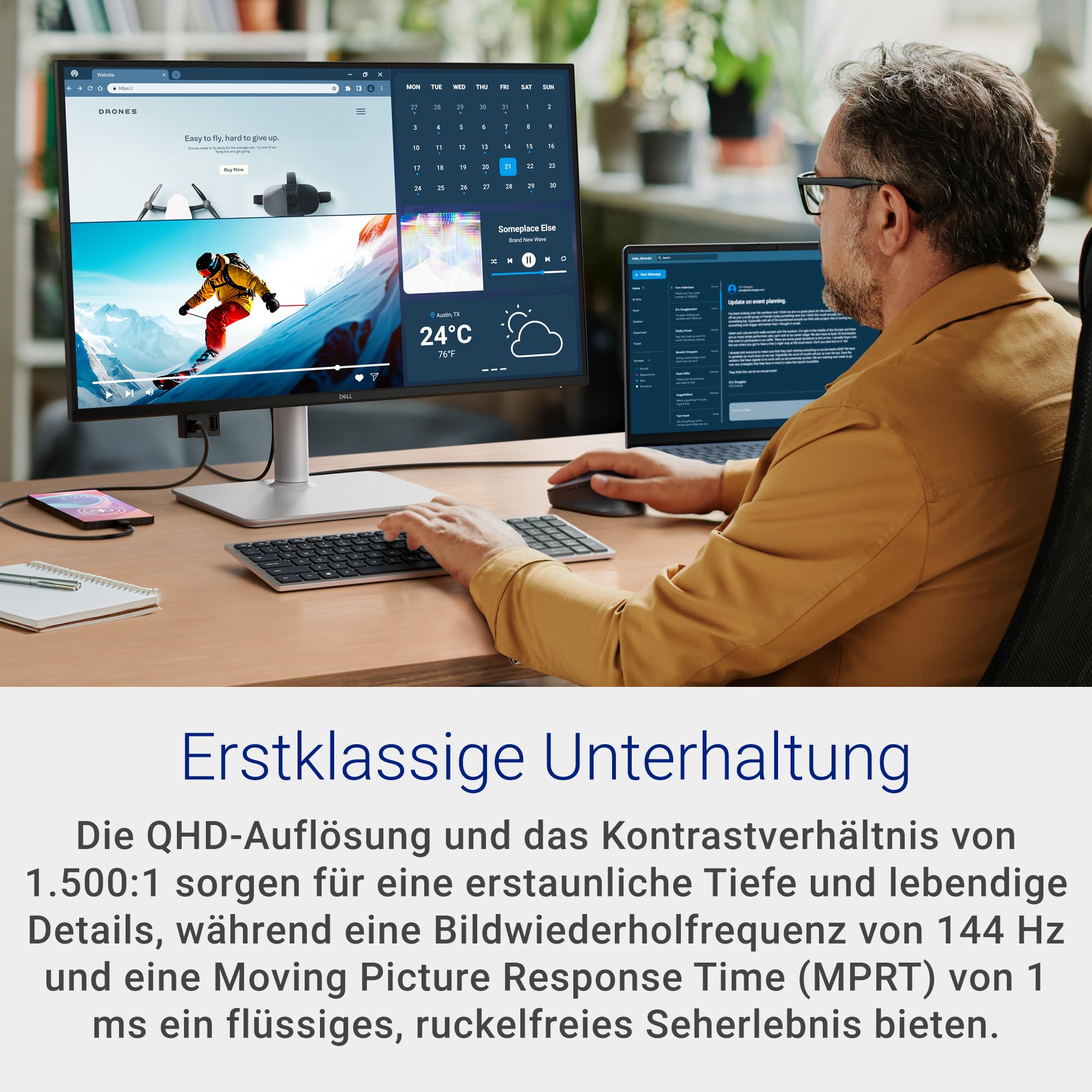 Dell 27 Plus USB-C Monitor S2725DC QHD 2560x1440 144Hz IPS 1ms MPRT AMD FreeSync 99% sRGB Höhenverstellbar