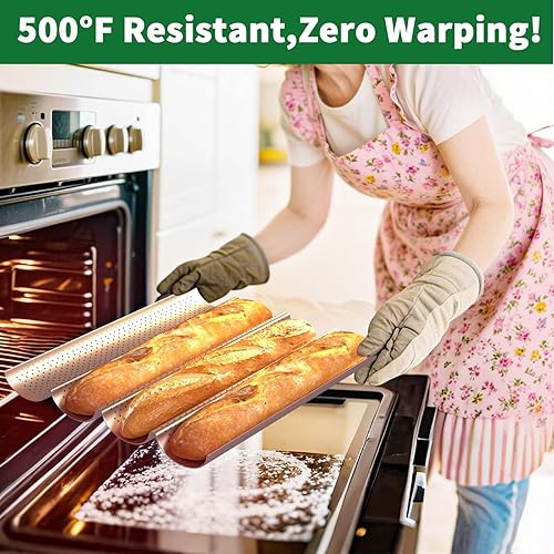 Miniatura 4 de Amagabeli - Sartén antiadherente perforado para preparar baguettes pan francés hornear pan molde para hornear tostar cocinar panaderos moldeo