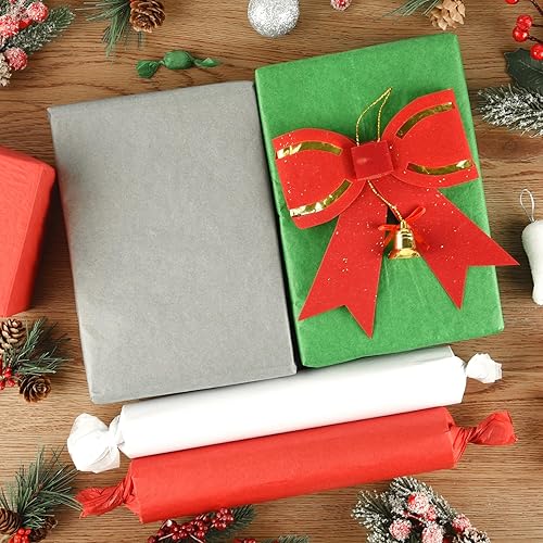 Miniatura 5 de NEBURORA Surtido de 60 hojas de papel de seda de Navidad de 14 x 20 pulgadas, rojo, verde, blanco, gris, papel de seda a granel para regalos