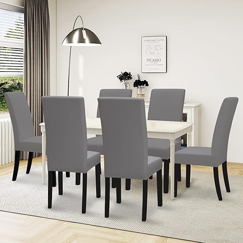 Miniatura 2 de Easy-Going Juego de 6 fundas elásticas para sillas de comedor, fundas para sillas Parsons para comedor, ceremonia, banquete, color gris claro