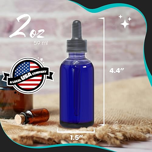 Miniatura 3 de Nevlers Paquete de 48 botellas con cuentagotas de vidrio azul de 2 onzas  Botellas de tintura de cobalto con cuentagotas para aceites  Incluye