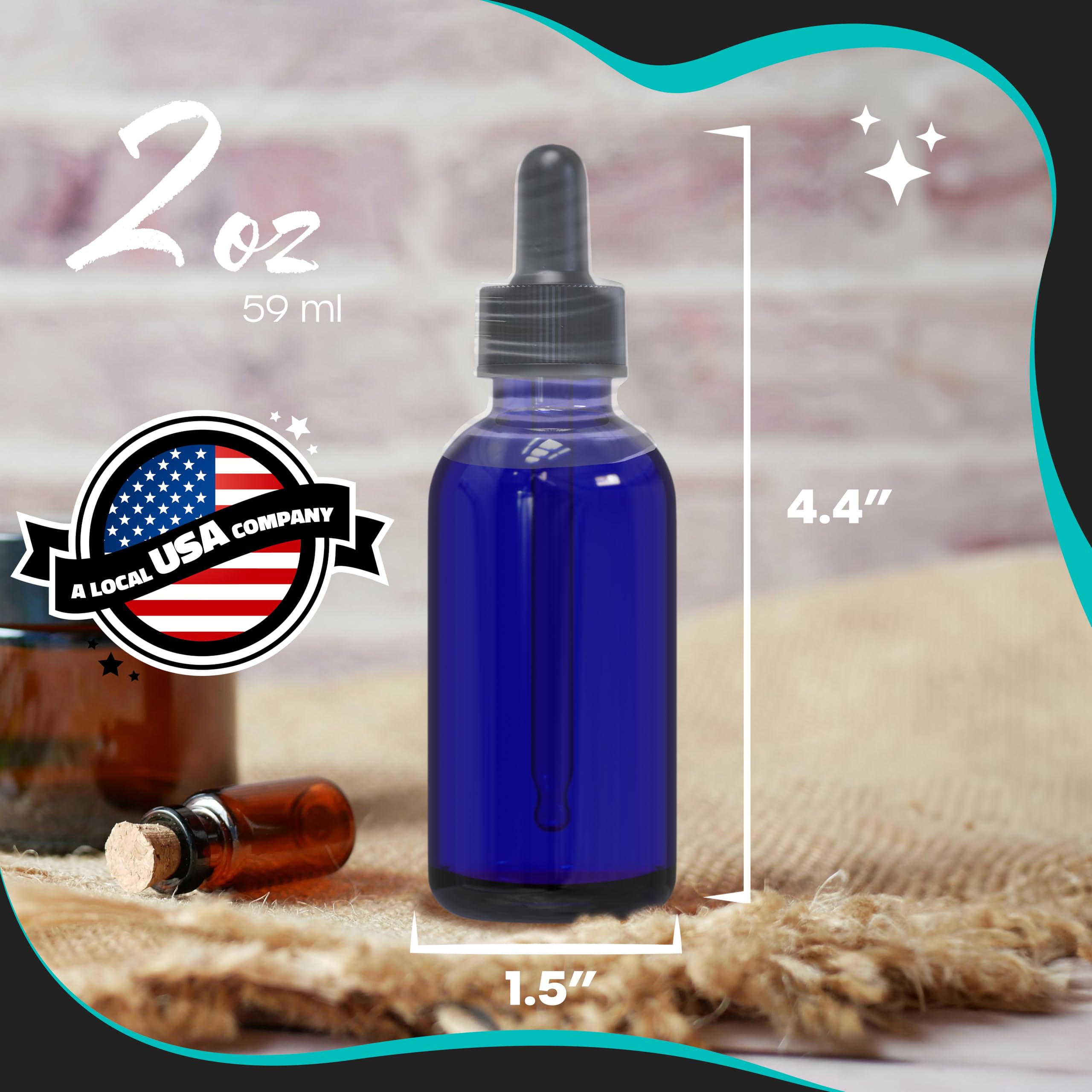 Nevlers Paquete de 48 botellas cuentagotas de vidrio azul de 2 onzas, botellas de tintura de cobalto con cuentagotas para aceites, incluye botella de vidrio azul con cuentagotas, embudo, cepillo y