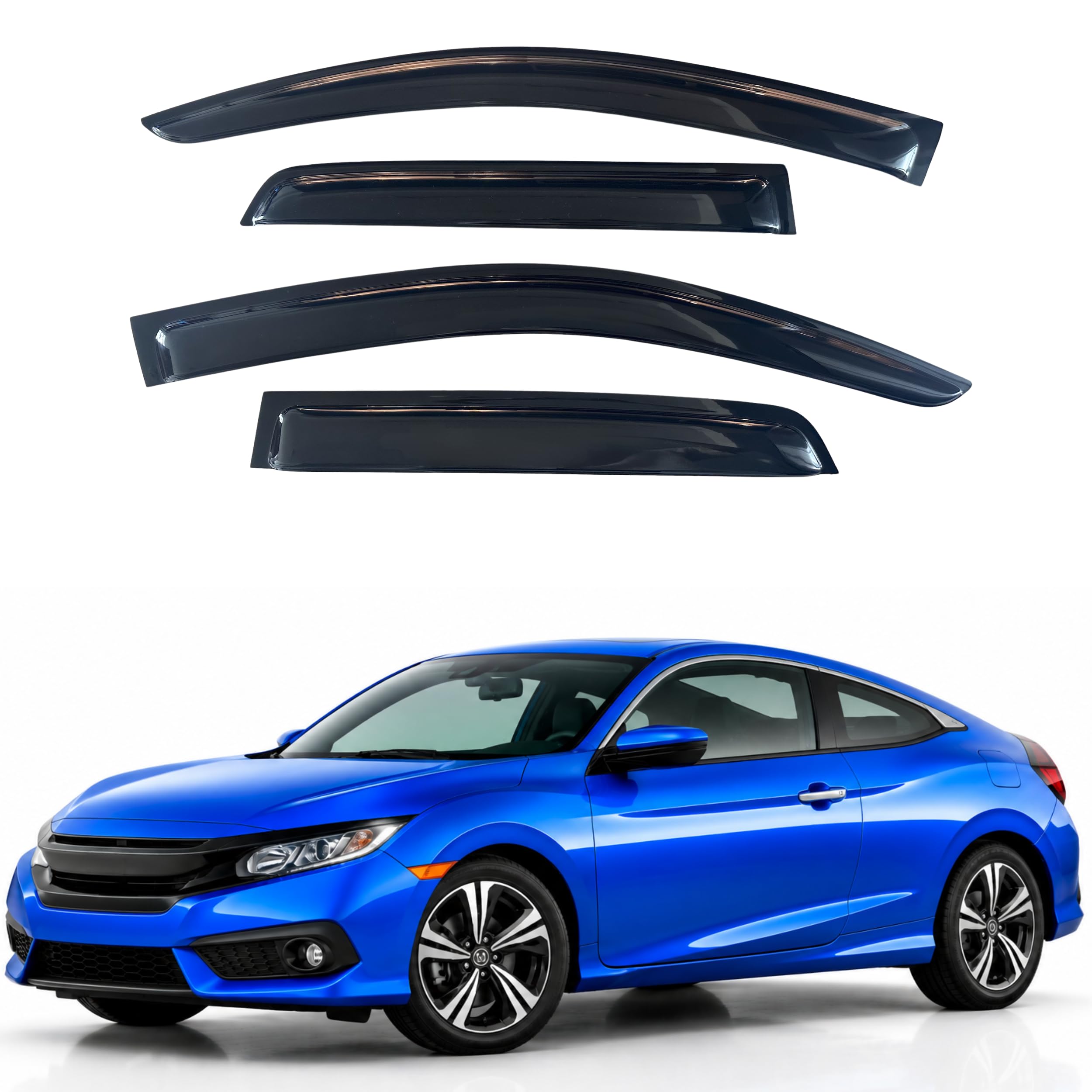 IG Window Visors Fit for 2016-2020 Honda Civic Coupe, Out-Channel Rain Guards Vent Wind Deflectors 4PC, Car Accessories for 16-20 Civic Coupe (Coupe Only)
