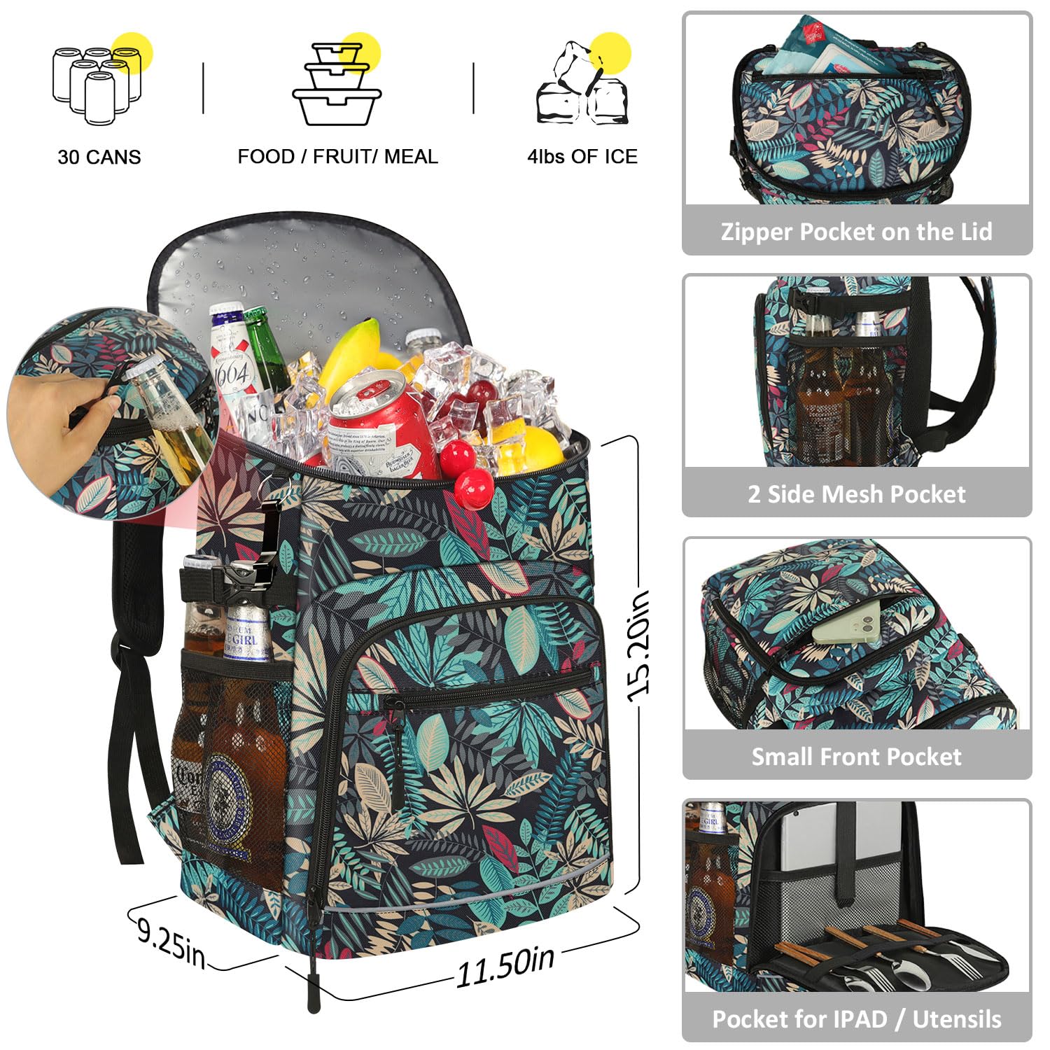 Zaino Termico Refrigerante Impermeabile 30 Lattine, Isolato 20h, Per Spiaggia E Campeggio, Rosa