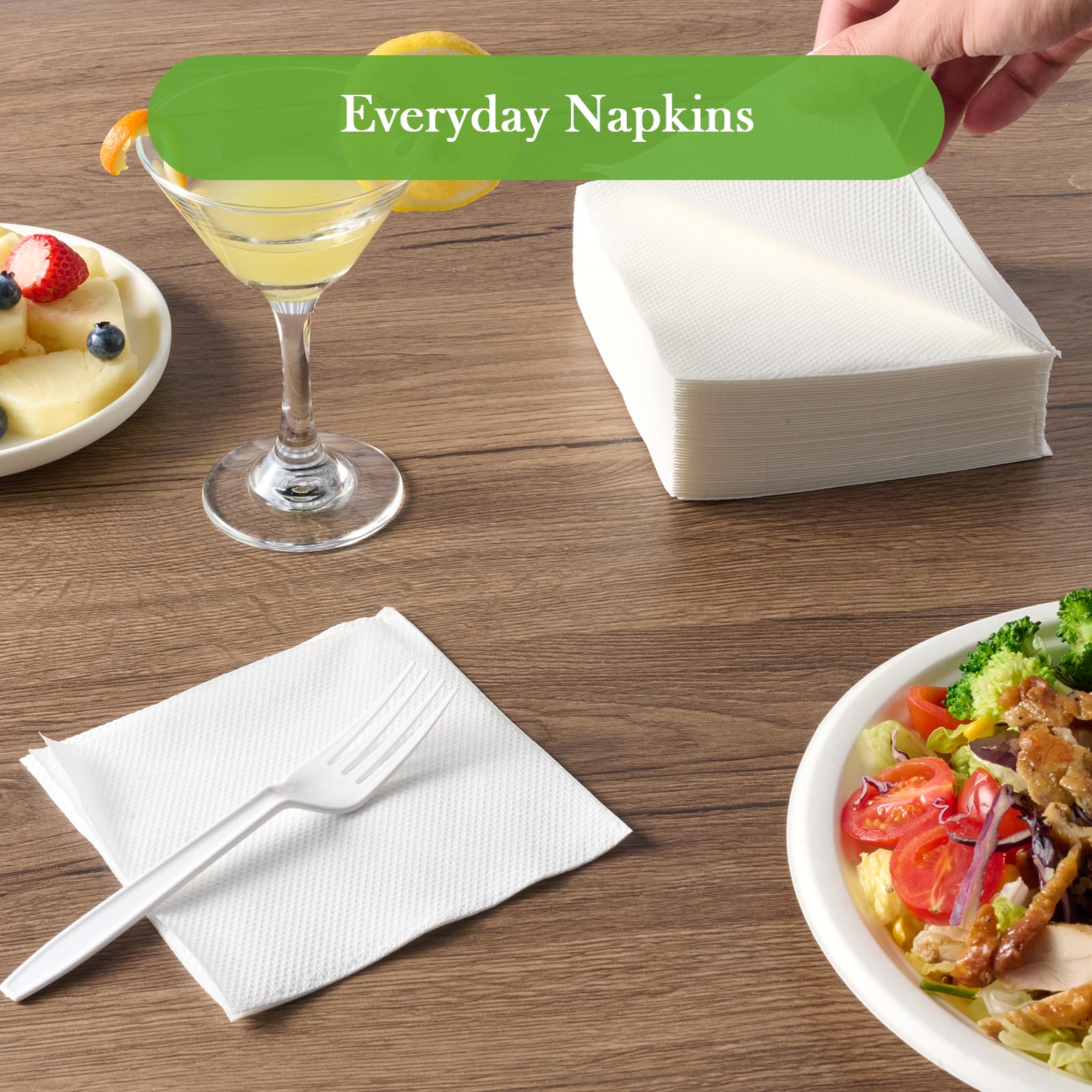 ECOLipak Servilletas de almuerzo a granel, 1000 servilletas de papel para uso diario, plegadas de 4.9 x 4.9 pulgadas, 2 capas suaves y absorbentes para cenas, reuniones, bares, restaurantes (9.8 x 9.8