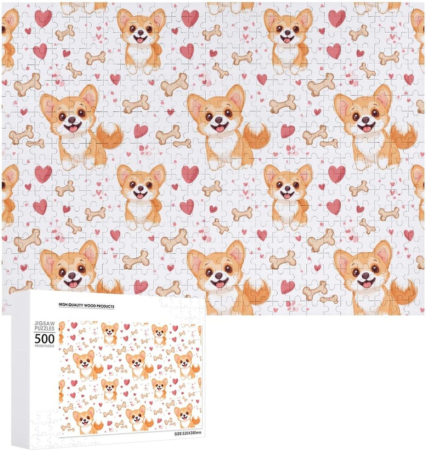 Cartoon Corgi Wood Puzzle Challenging Jigsaw Puzzles for Women Men