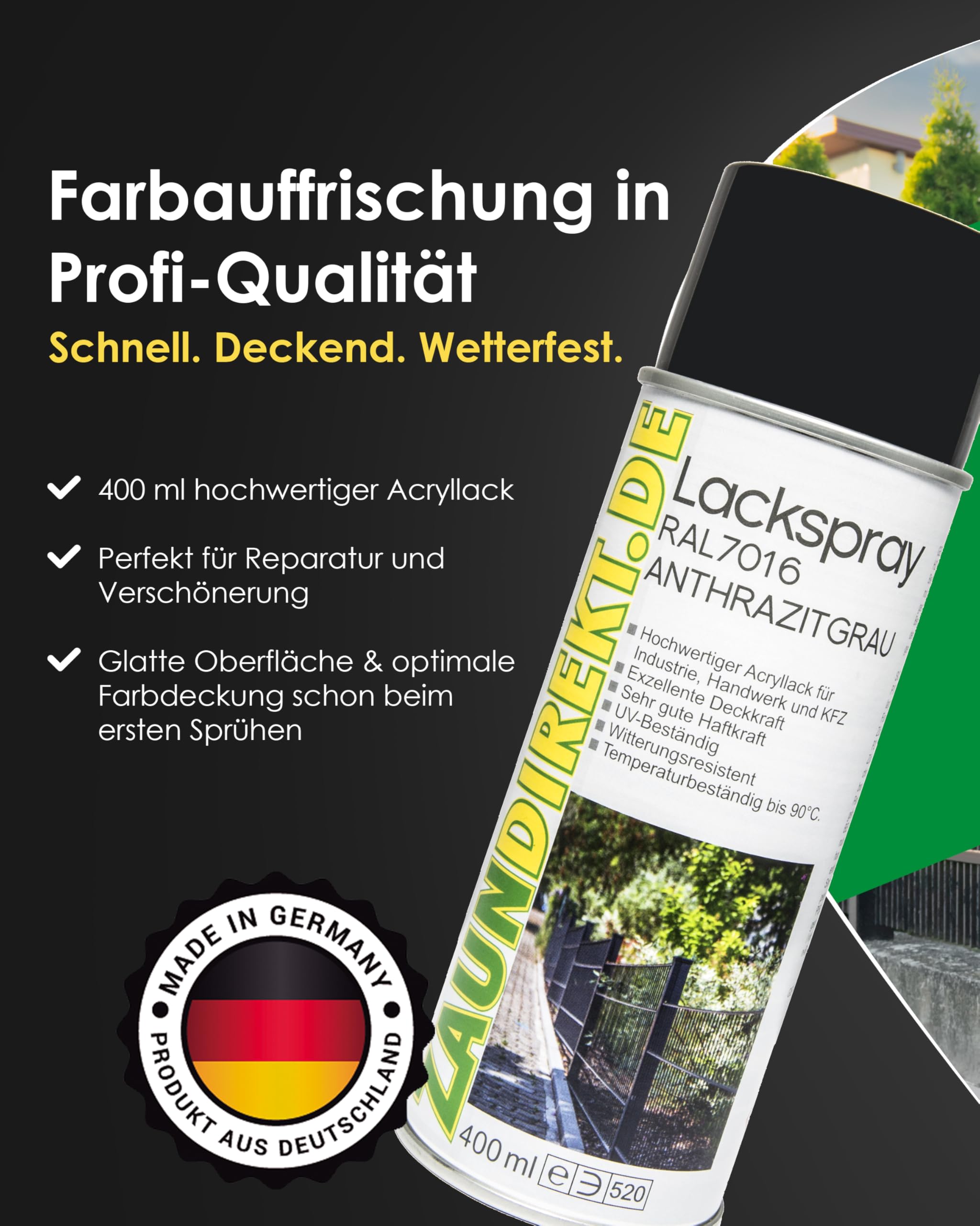 Zaundirekt Lackspray RAL 7016 Spraydose 400ml - Anthrazit Grau - Acryllack Sprühdose für Industrie, Handwerk und KFZ - Reparaturspray Metallzaun