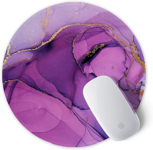 ITNRSIIET Mauspad Klein mit Vernähte Kanten, Mousepad Rund mit Wasserdicht Glatter-Stoff, Mouse Mat rutschfest Gummibasis, für Laptop Computer PC Büro & Zuhause, Lila Marmorierung - 2
