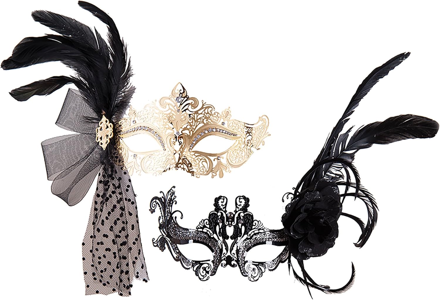 C&F Home Feathered Creole Fancy Costume Masks, 11.75-in., Assorted 2 One Size Fits Most Multi