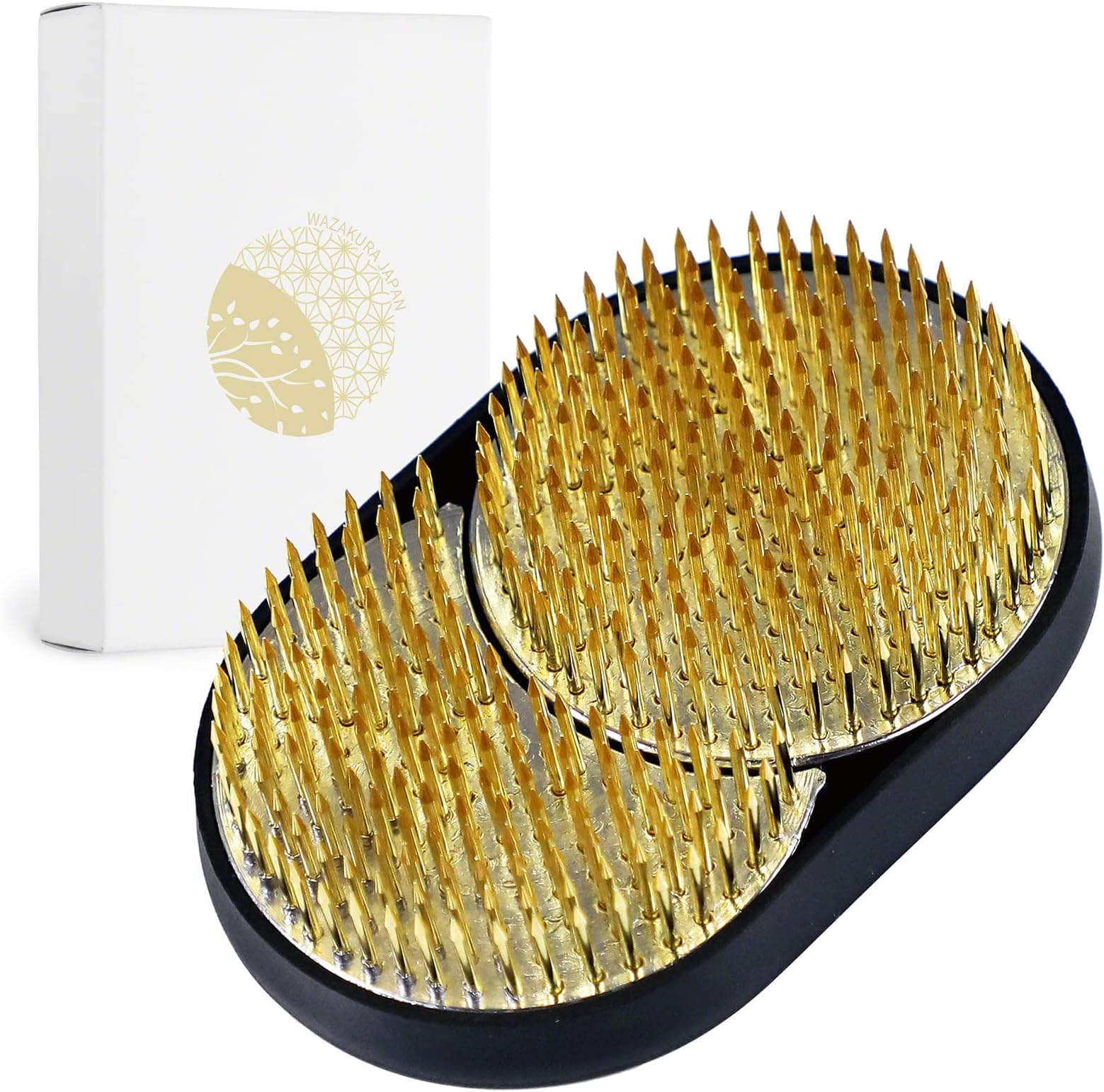 Wazakura Sun and Moon Interlocking Ikebana Kenzan 3.6x2.32" (93x59mm), Made in Japan, Japanese Flower Holder Pin Frog for Floral Arrangement, Flower Arrangement Accessories - Brass Sun and Moon Kenzan