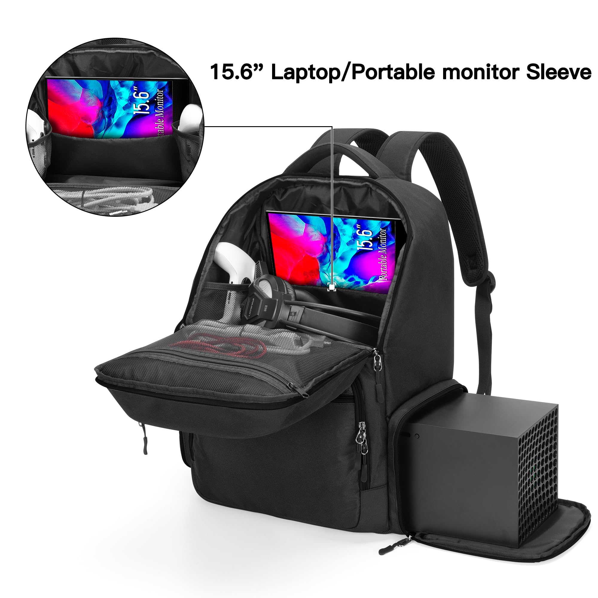 Trunab Borsa Compatibile con Xbox Series x Console, Custodia per Giochi con Divisorio Interno per Console Xbox X/S, Tasche Multiple per Laptop da 15,6" e Altri Accessori Xbox Series X