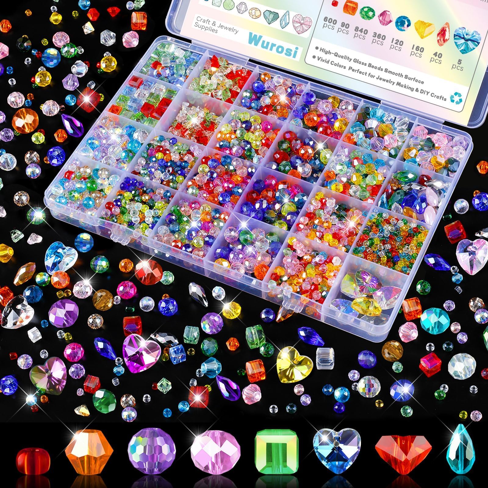 2215PCS Rainbow Glass Beads for Jewelry Making Suncatchers Crafts