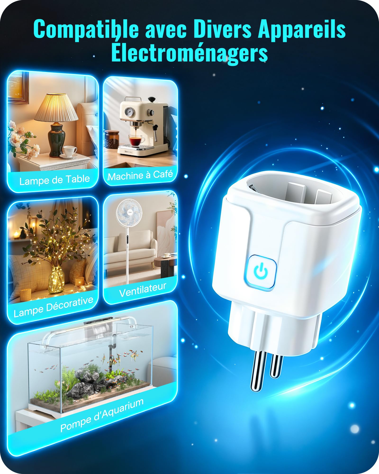 Presa Wifi Collegata Intelligente Timer Programmatore | con Contatore di Consumo, Ordine tramite App, Controllo Vocale, Conto Alla Rovescia, Modalità Ciclica Casuale