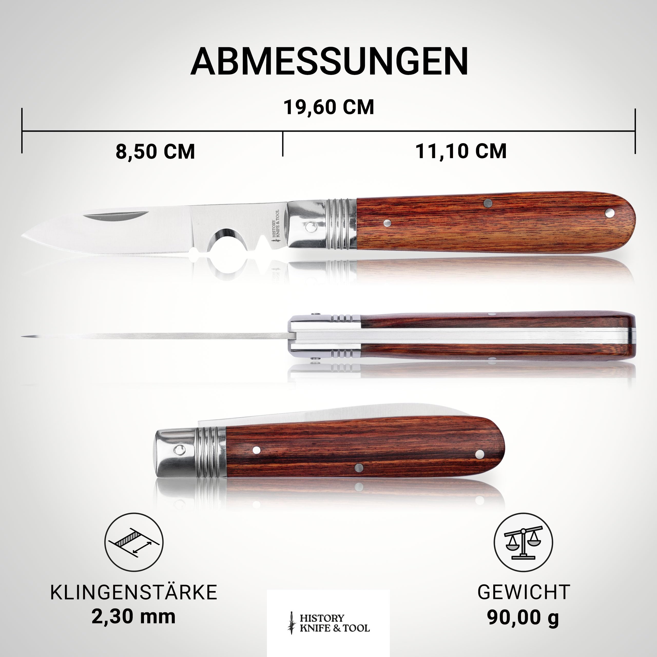 HISTORY KNIFE & TOOL® Klappbares Kabelmesser mit Holzgriff - Elektriker Taschenmesser zum Abisolieren - Profi Slipjoint Faltmesser 42a konform