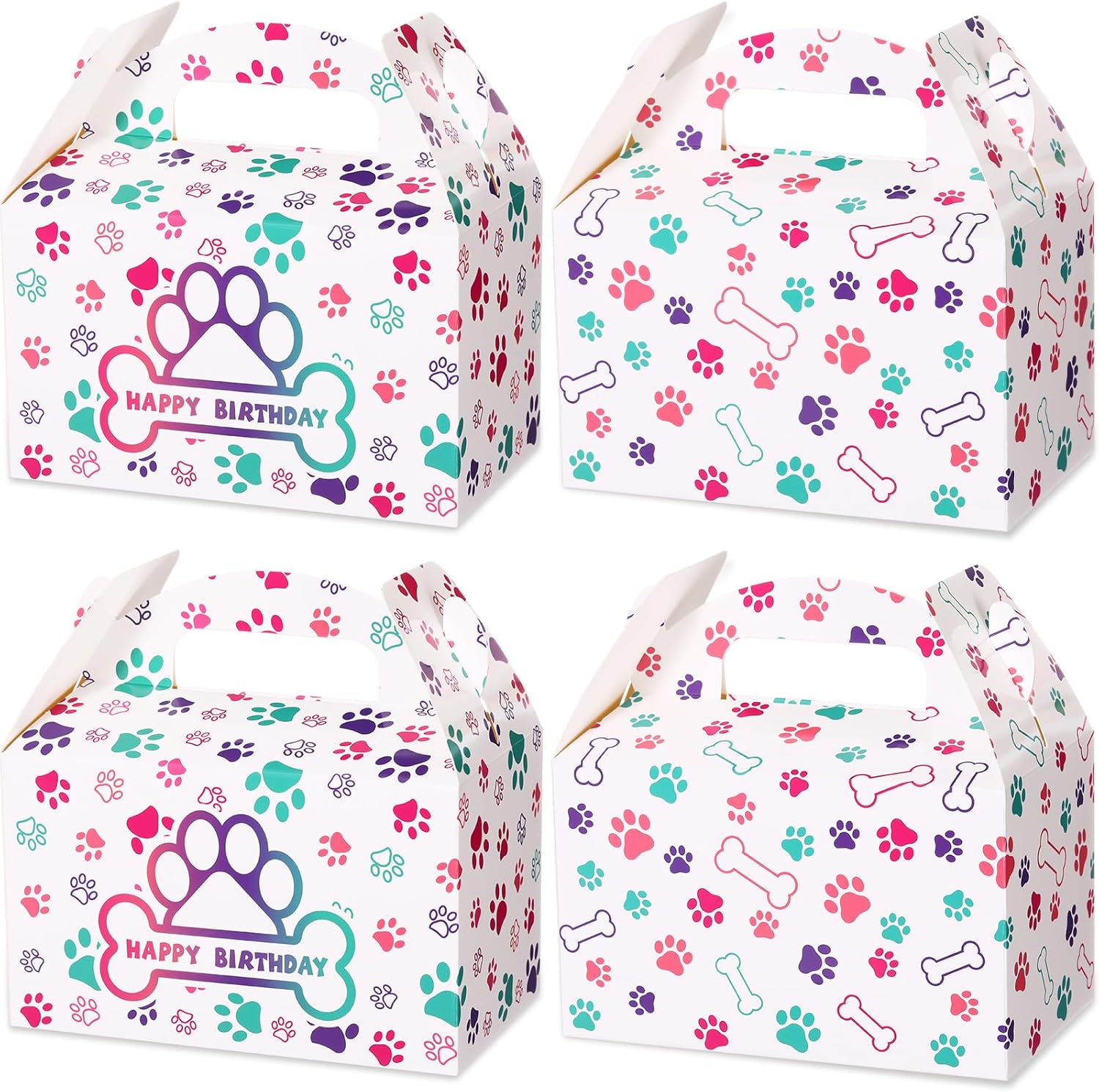 Mifoci 24 Pcs Paw Candy Boxes Dog Themed Party Favors Puppy Print Colorful Treat Box Gift Cartoon Paw Cookie Candy Boxes for Puppy Dog Birthday Goodie Bags Party Supplies
