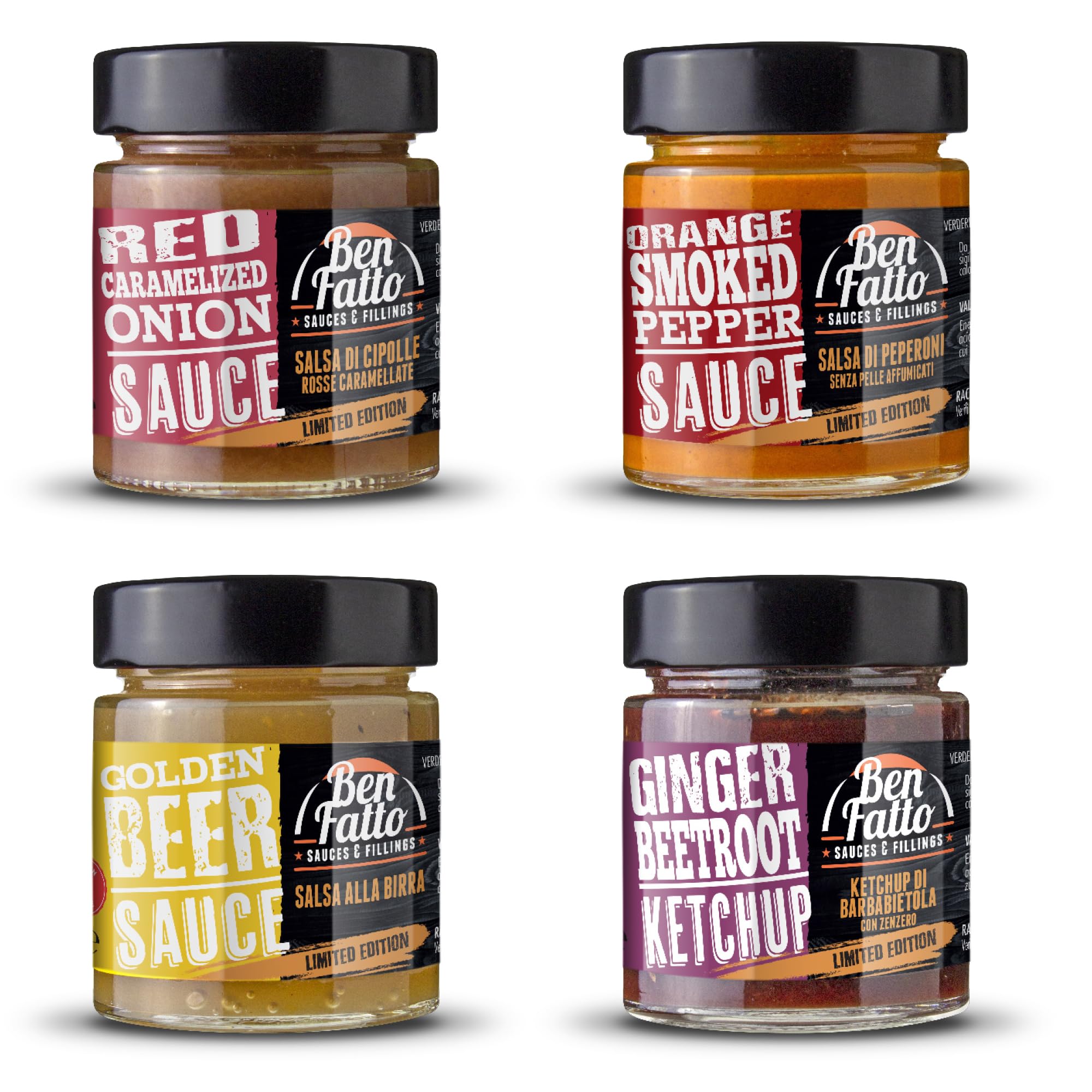 CONFEZIONE GOURMET Benfatto 8 vasi SALSE speciali per Hamburger e BBQ - CONFEZIONE REGALO - EDIZIONE LIMITATA - Made in Italy