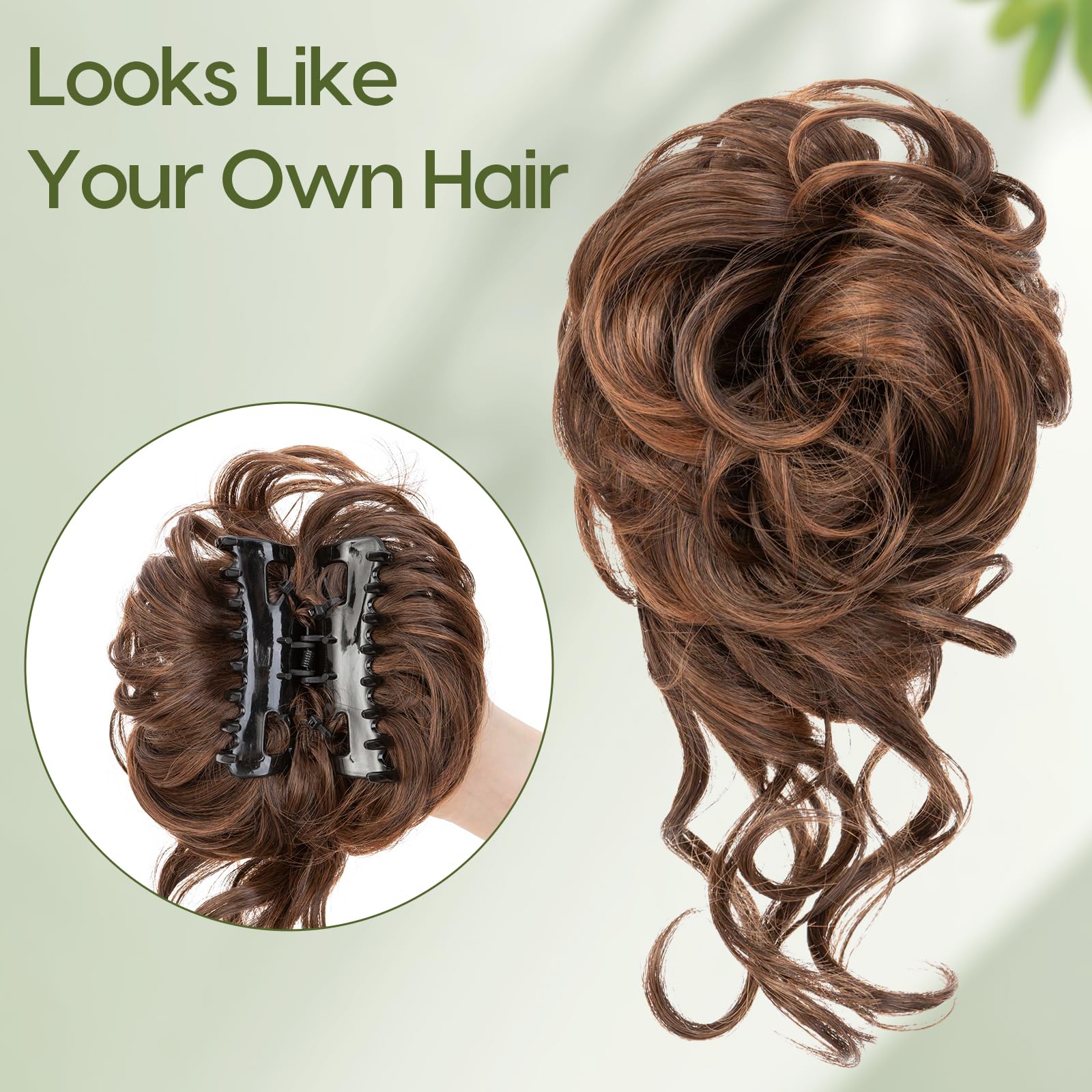 Benehair Messy Bun Hair Piece Claw Clip Wavy Curly Hair Bun Extensions Synthetic Hair Bun Donut Accessories Scrunchies Hair Pieces for Women(Dark Brown mix Light Brown - Image 2