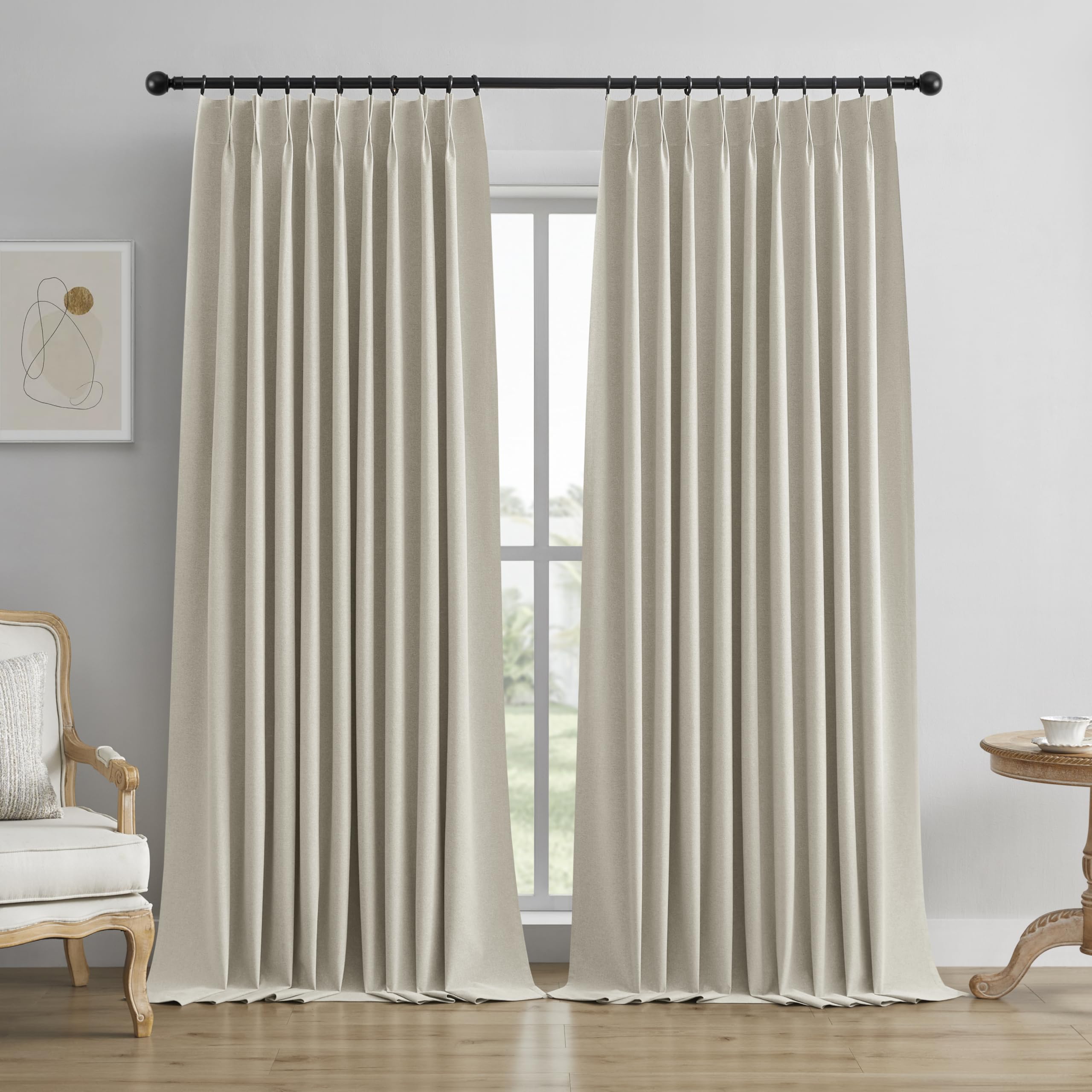 YGHYYF Pinch Pleated Full Blackout Curtains 96 Inches Long for Bedroom Living Room, Thermal Insulated, Linen Back Tab Pleated Drapes with Hooks, W50 x L96