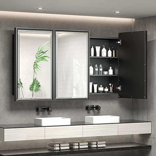 Miniatura 14 de TokeShimi Botiquín empotrado de 26 x 30 pulgadas con espejo montado en la pared, espejo biselado de metal con almacenamiento para tocador de baño